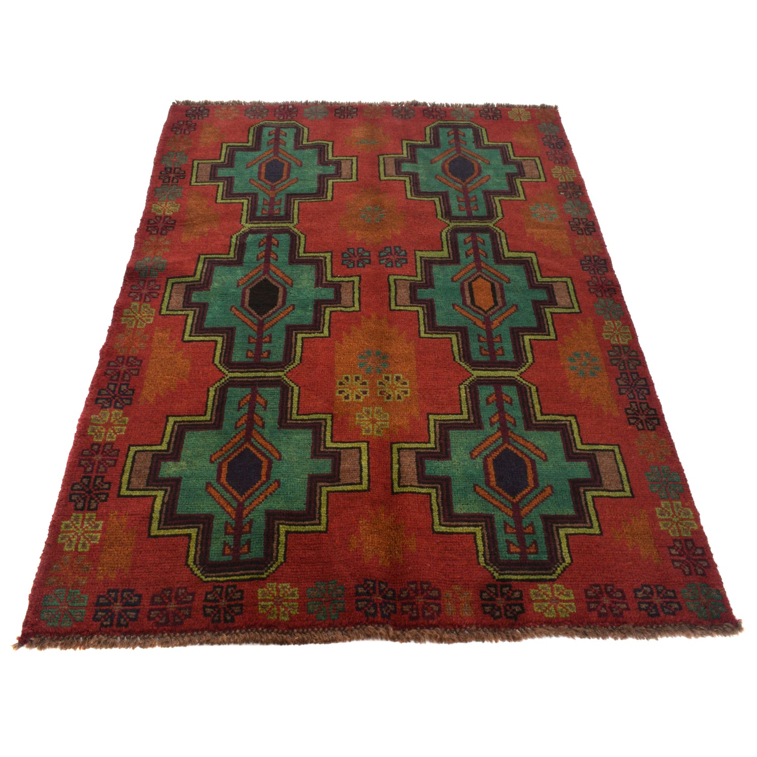 Baluchi Rug Handmade Red Floral 4x6 ft