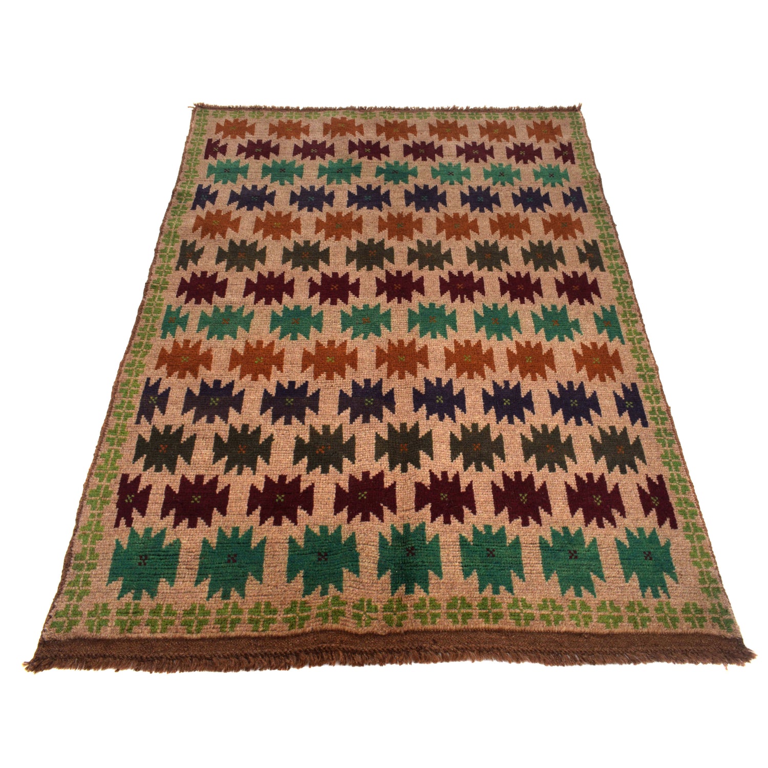 Baluchi Rug Handmade Tan Floral 4x6 ft