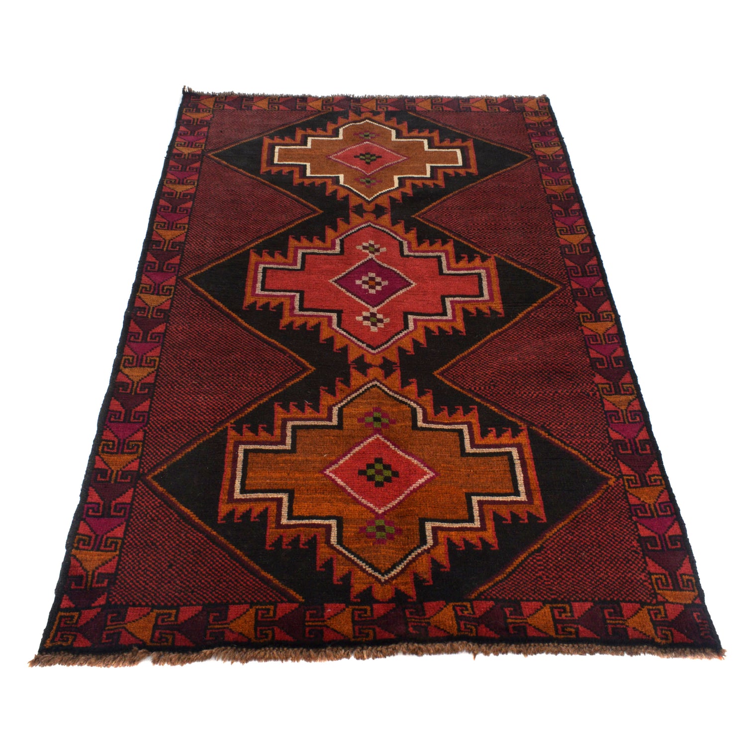 Baluchi Rug Handmade Red Geometric 4x6 ft