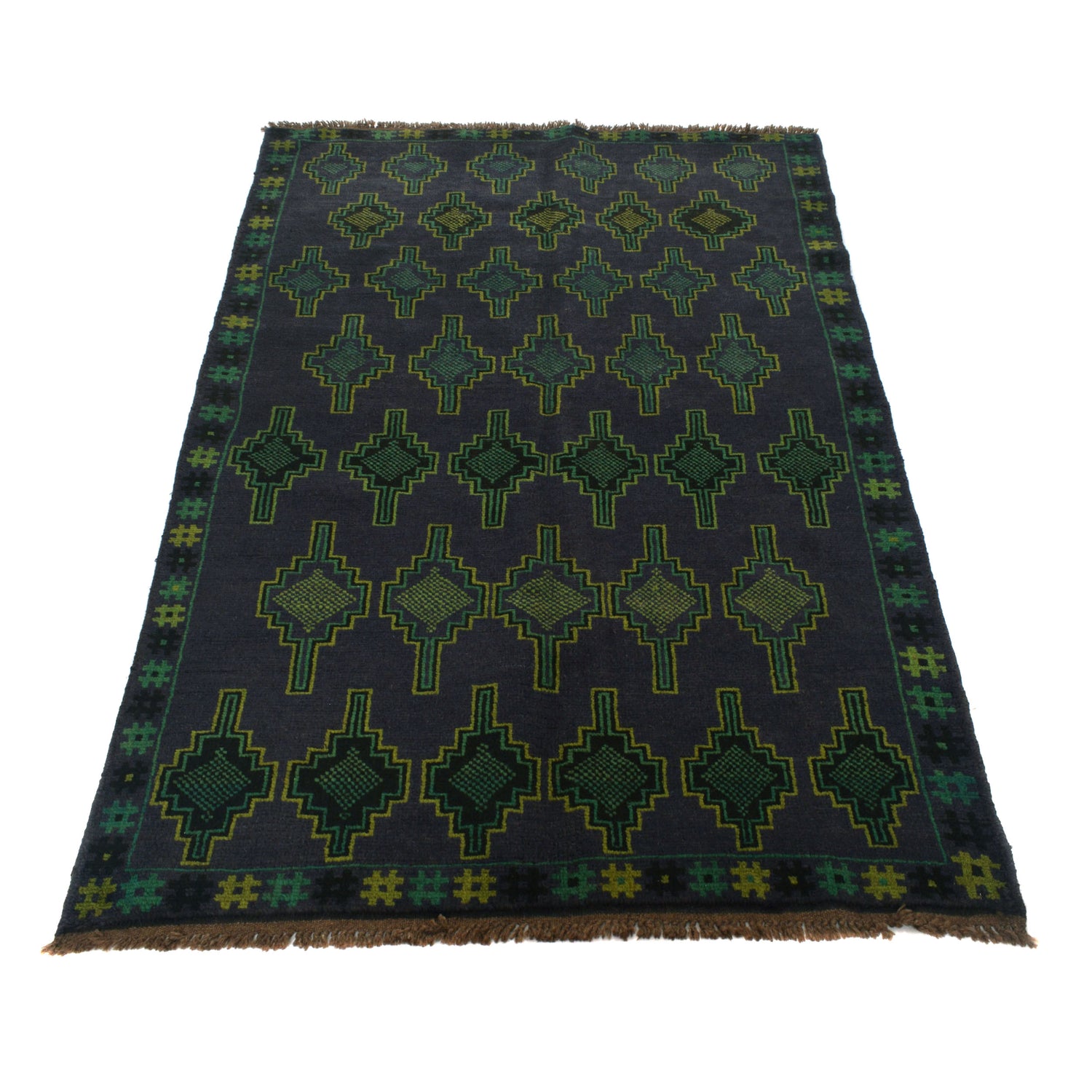 Baluchi Rug Handmade Black Floral 4x6 ft