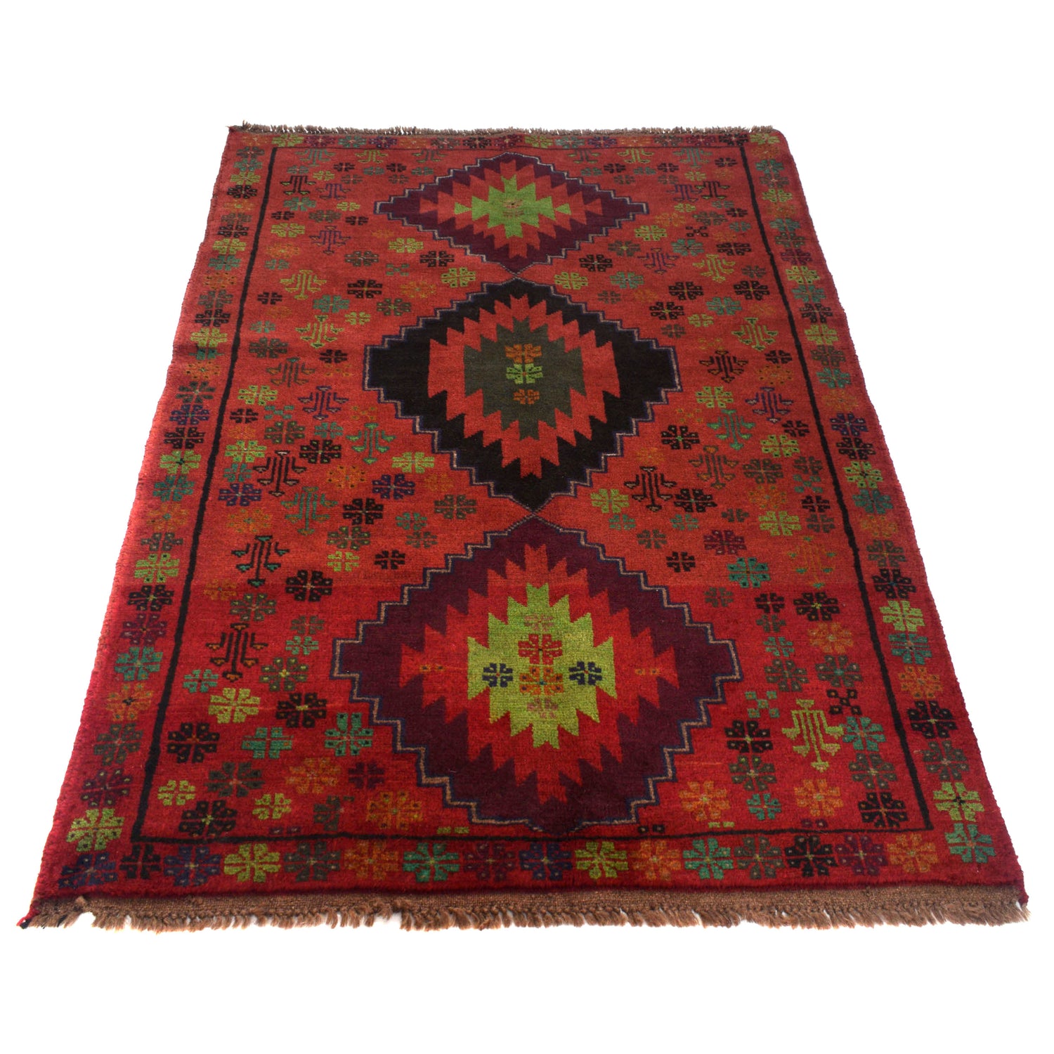 Baluchi Rug Handmade Red Floral 4x6 ft