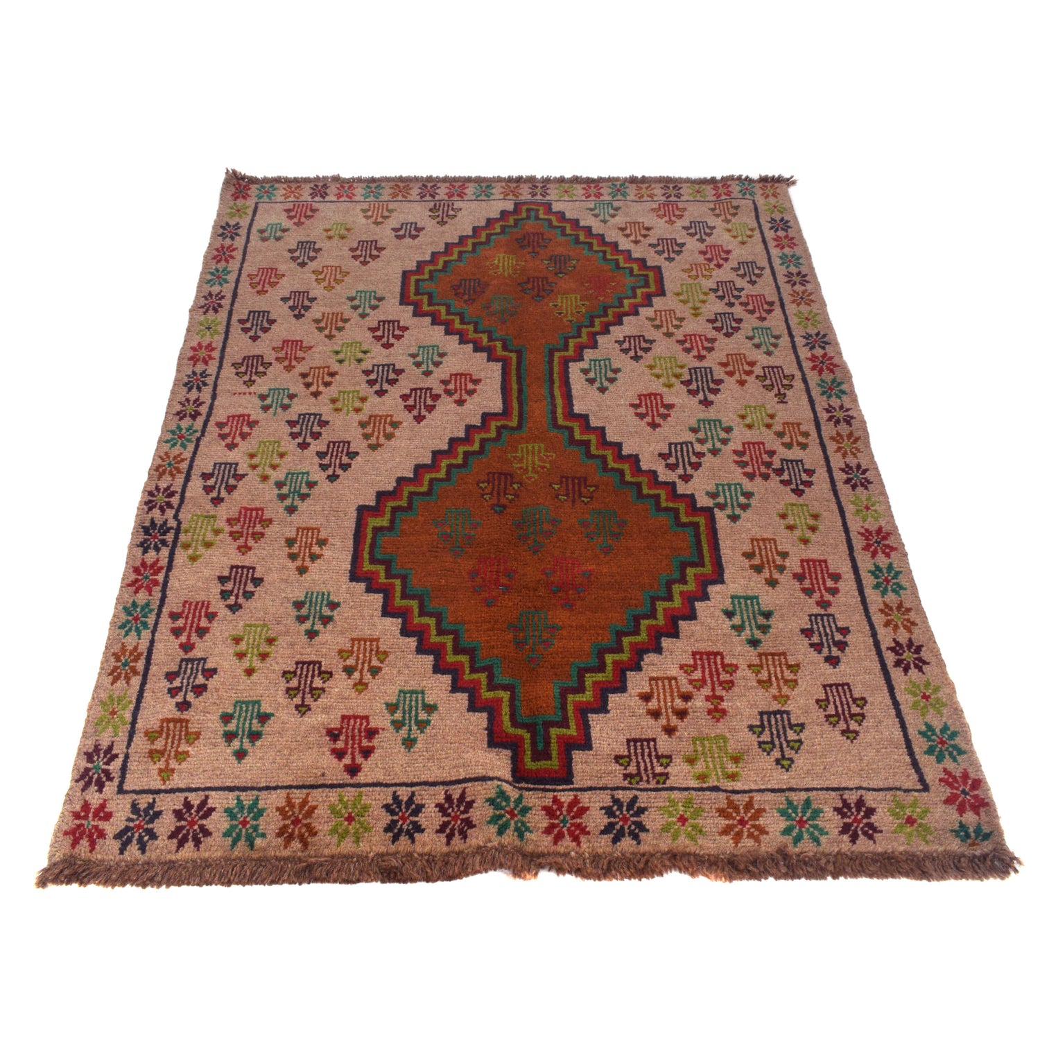 Baluchi Rug Handmade Tan Geometric 4x6 ft