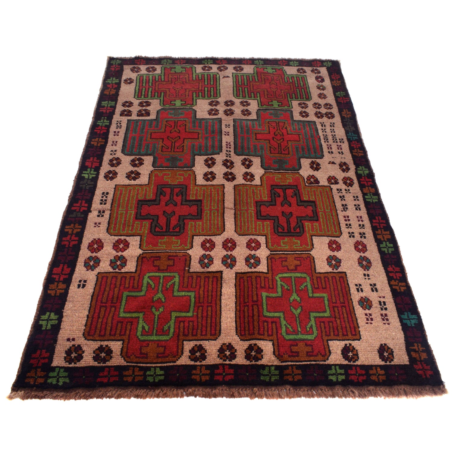 Baluchi Rug Handmade Tan Geometric 4x6 ft