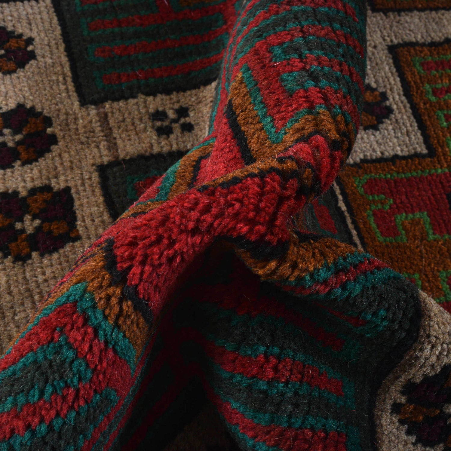 Baluchi Rug Handmade Tan Geometric 4x6 ft