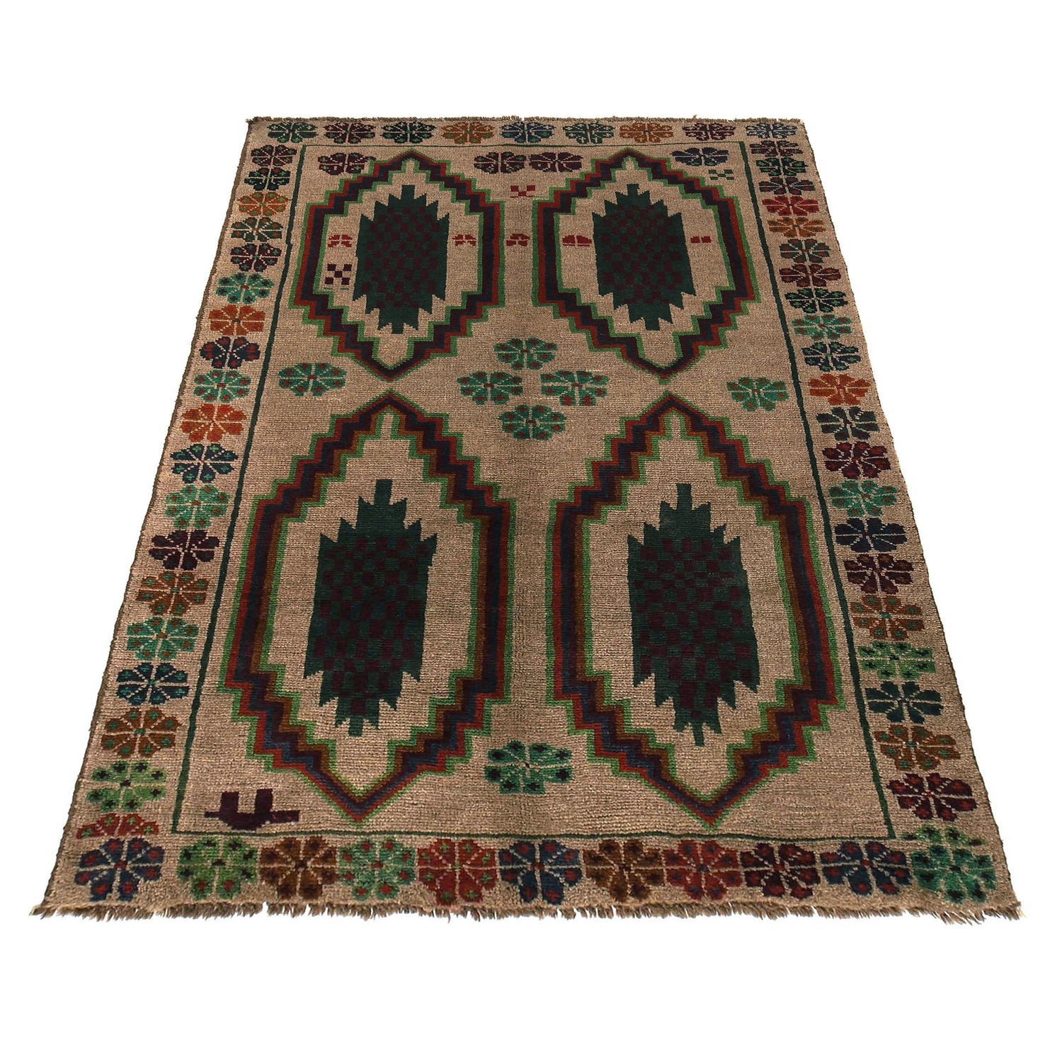 Baluchi Rug Handmade Beige Geometric 4x6 ft