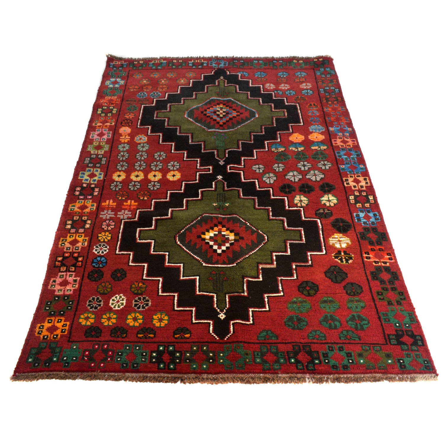 Baluchi Rug Handmade Red Geometric 4x6 ft