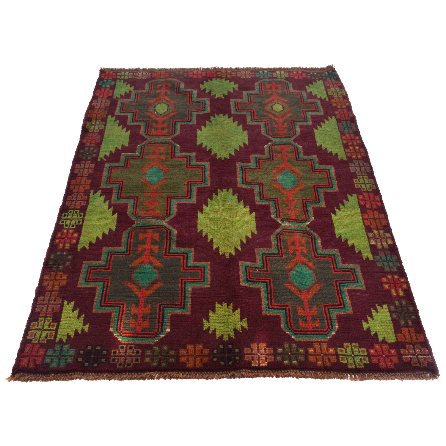 Baluchi Rug Handmade Dark Purple Geometric 4x6 ft