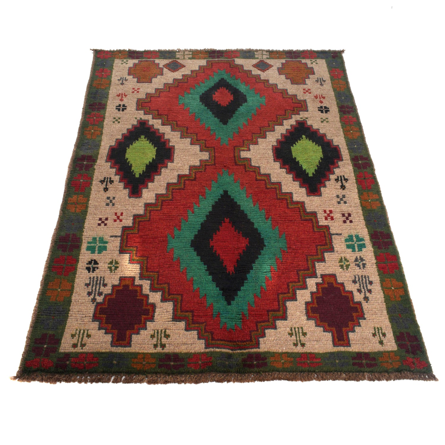 Baluchi Rug Handmade Tan Geometric 4x6 ft