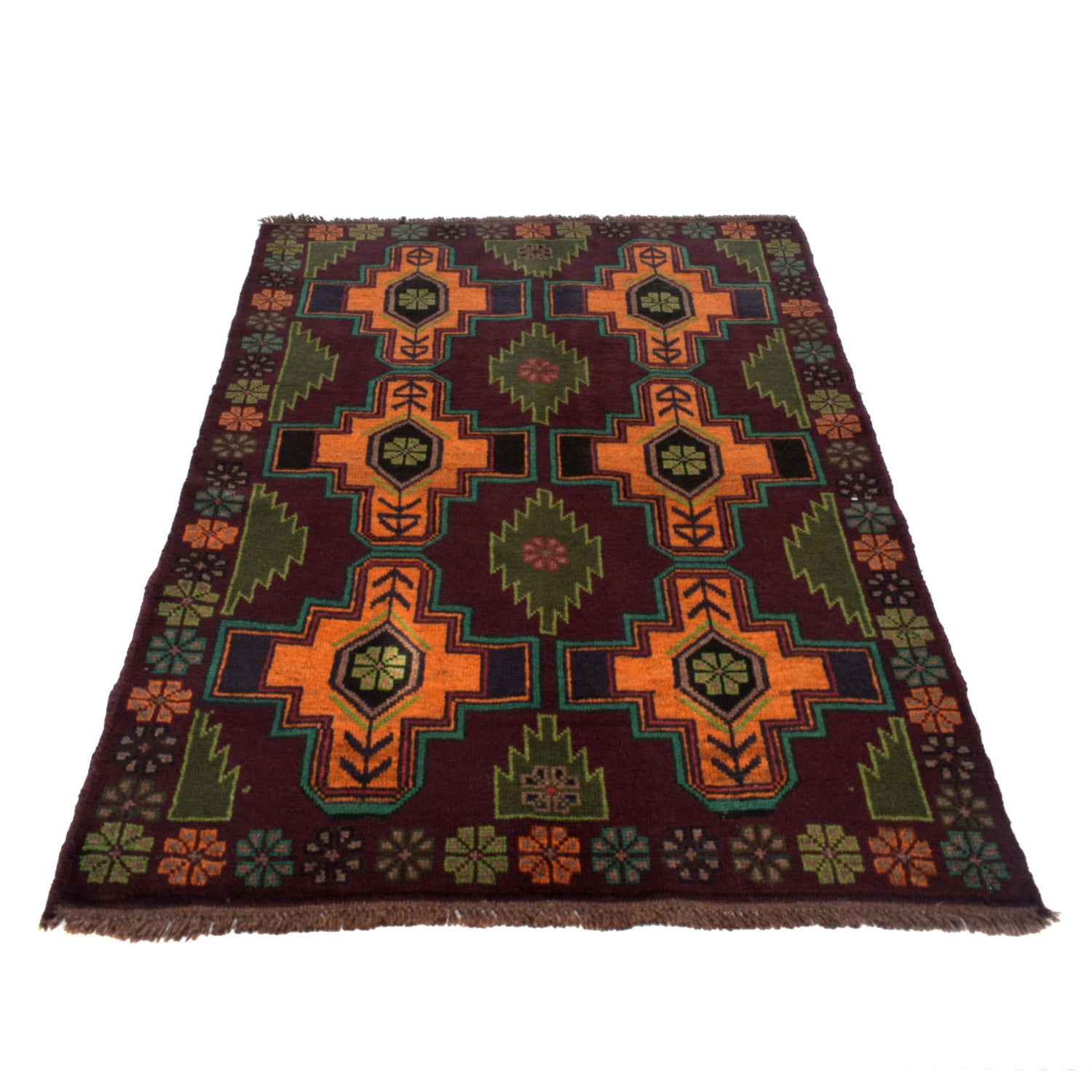 Baluchi Rug Handmade Dark Purple Geometric 4x6 ft