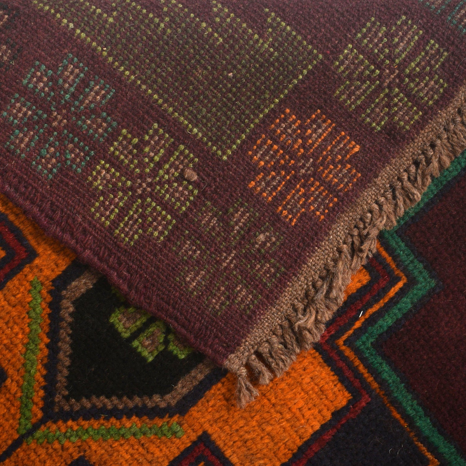 Baluchi Rug Handmade Dark Purple Geometric 4x6 ft