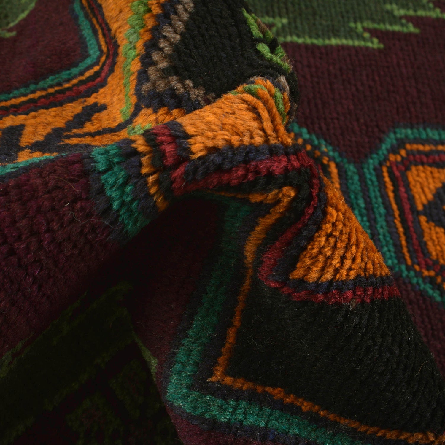Baluchi Rug Handmade Dark Purple Geometric 4x6 ft