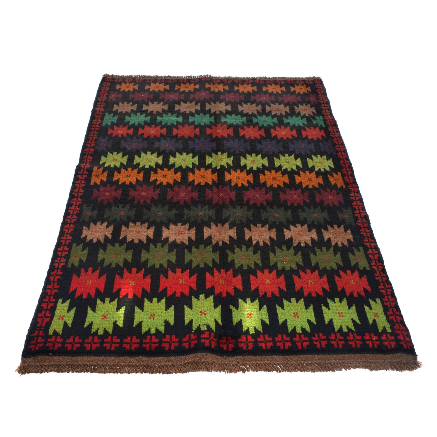 Baluchi Rug Handmade Black Floral 4x6 ft