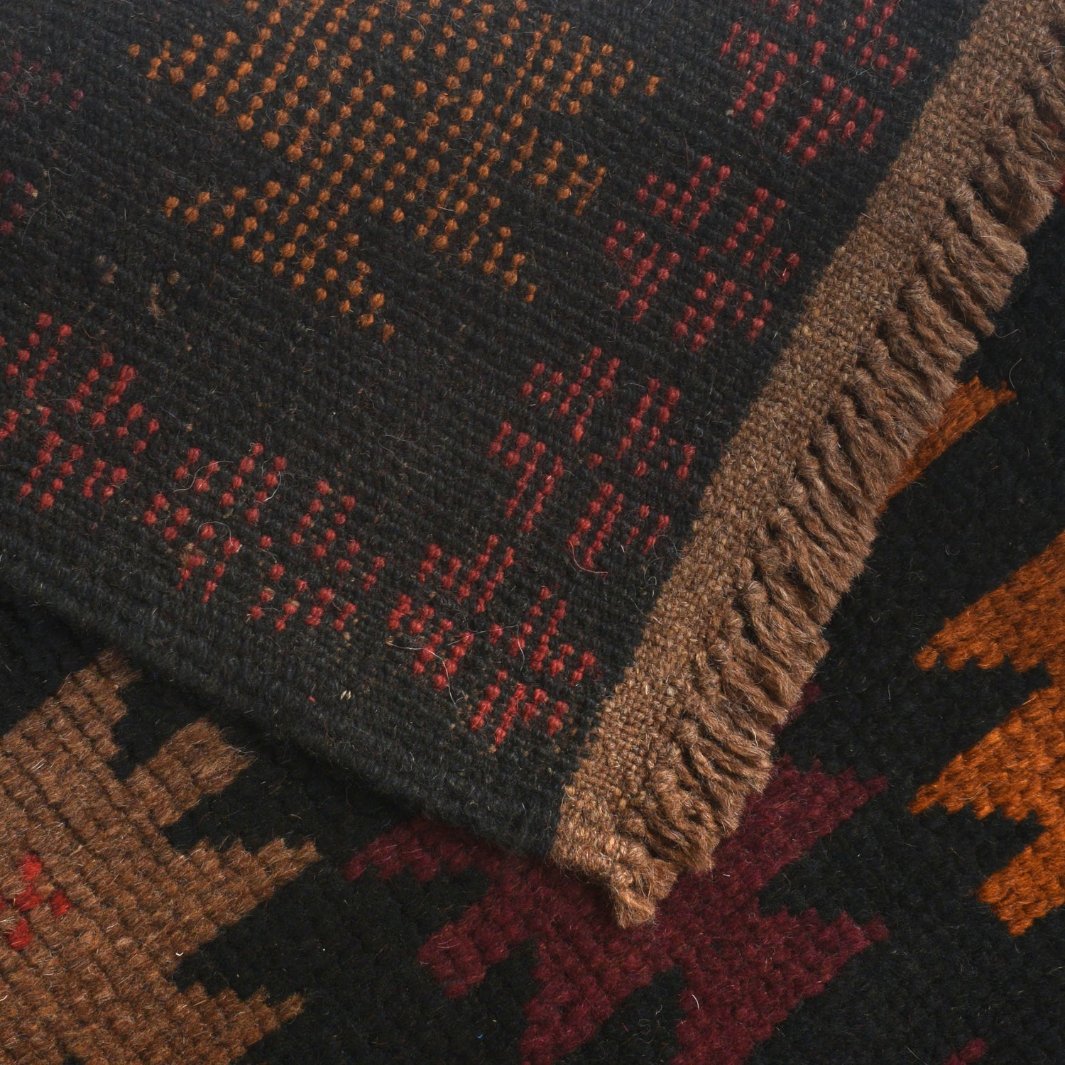 Baluchi Rug Handmade Black Floral 4x6 ft