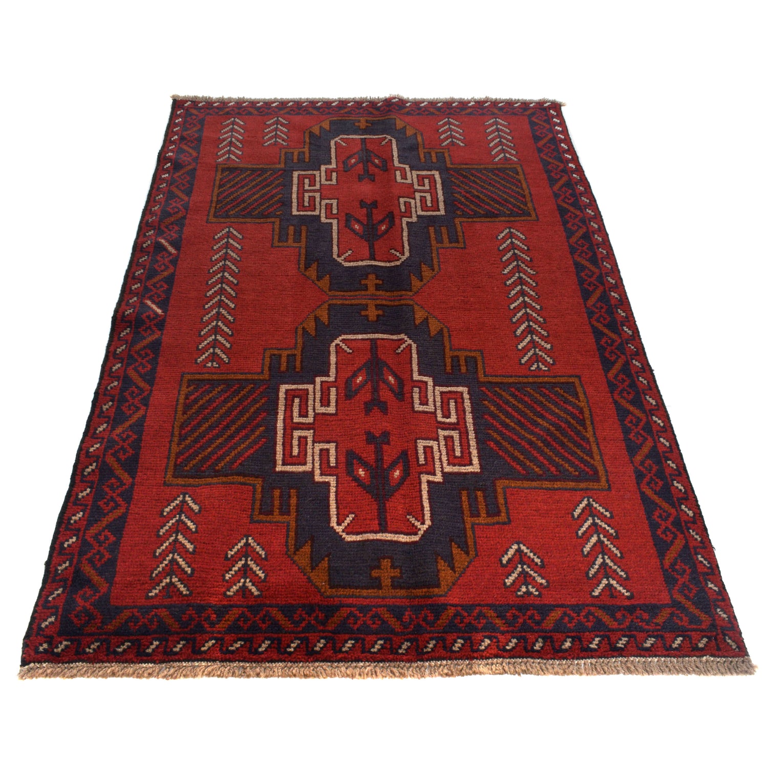 Baluchi Rug Handmade Red Floral 4x6 ft