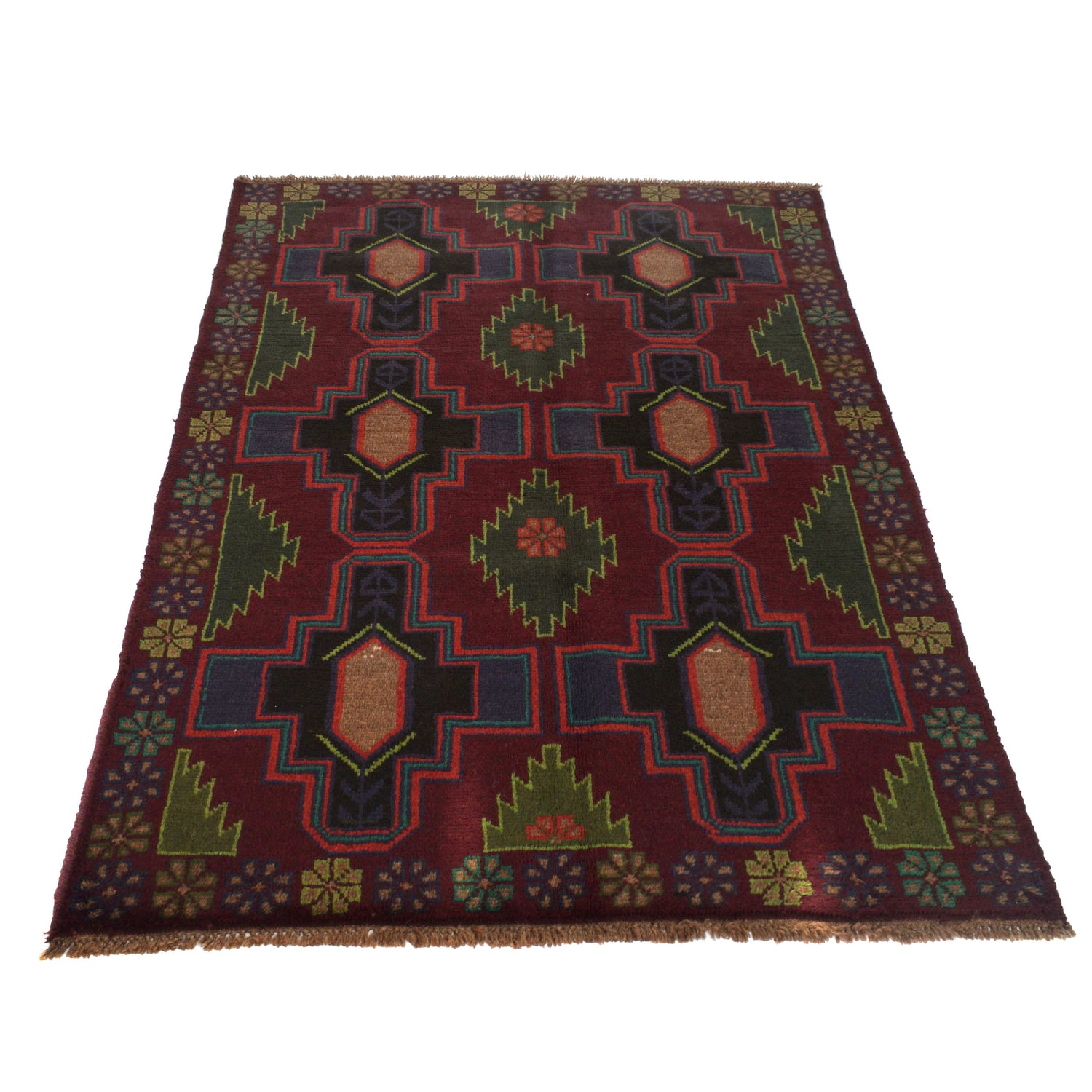 Baluchi Rug Handmade Dark Purple Floral 4x6 ft