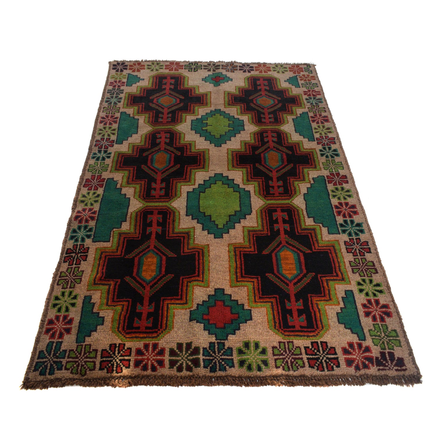 Baluchi Rug Handmade Tan Floral 4x6 ft