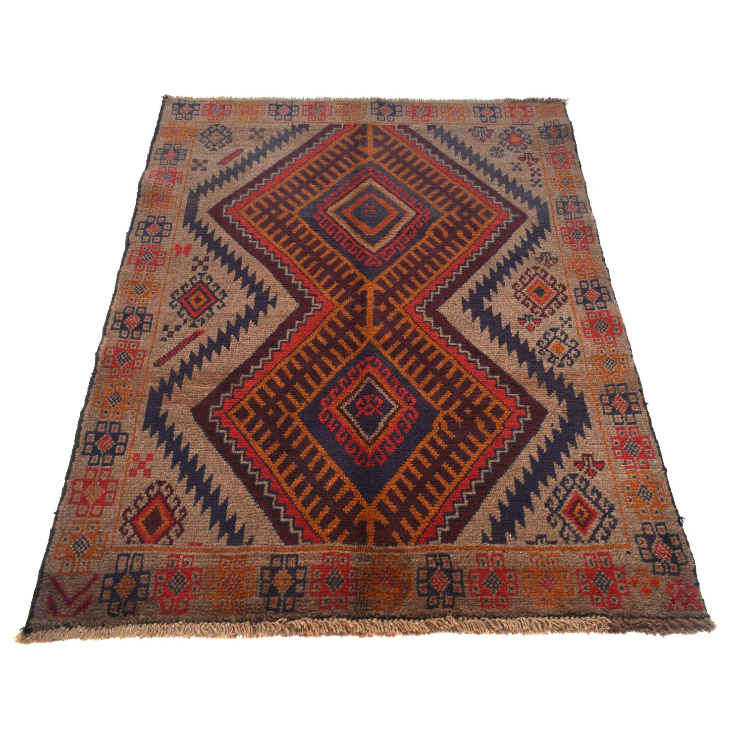 Baluchi Rug Handmade Tan Geometric 4x6 ft