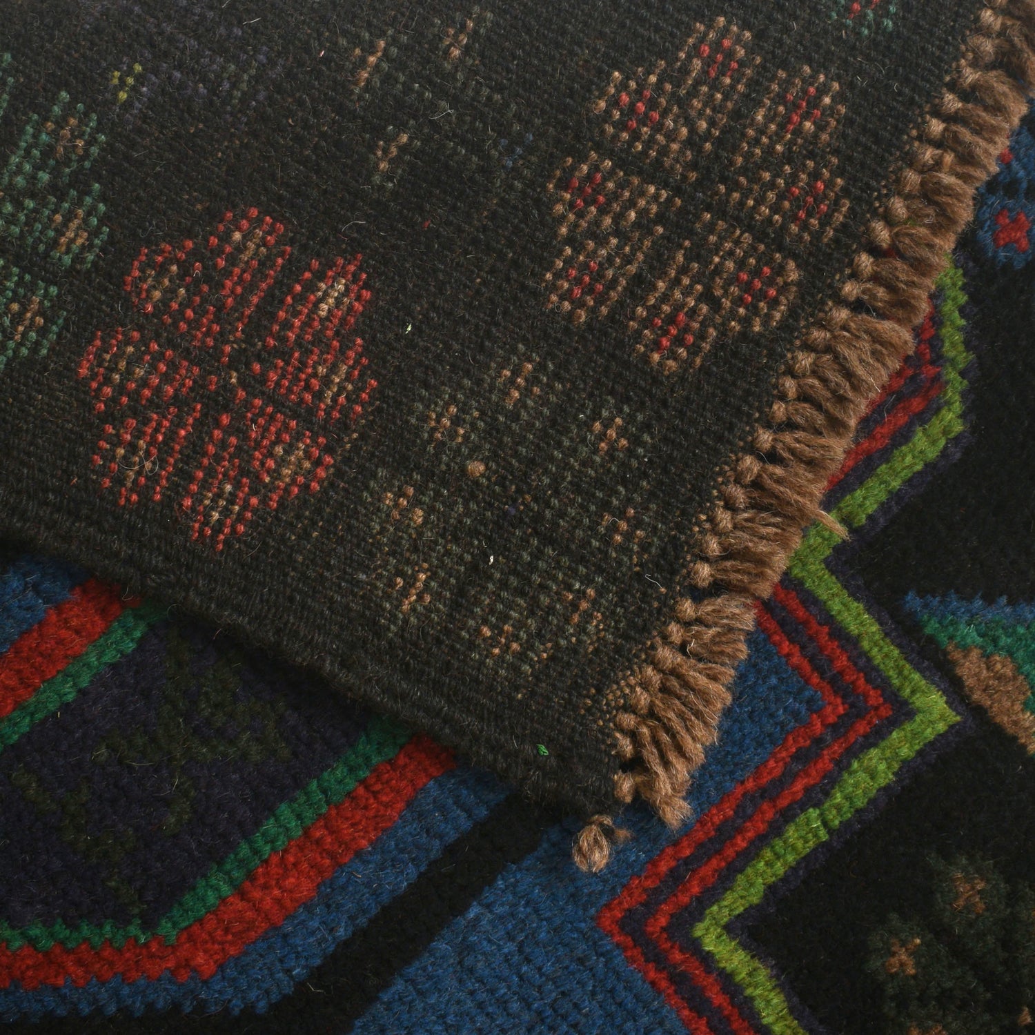 Baluchi Rug Handmade Black Geometric 4x6 ft