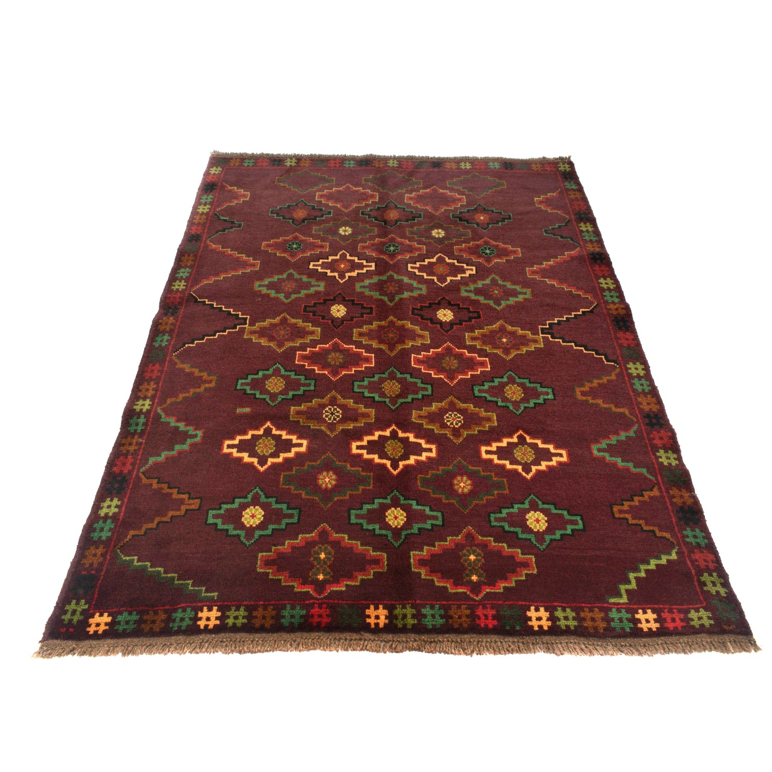 Baluchi Rug Handmade Dark Purple Geometric 4x6 ft
