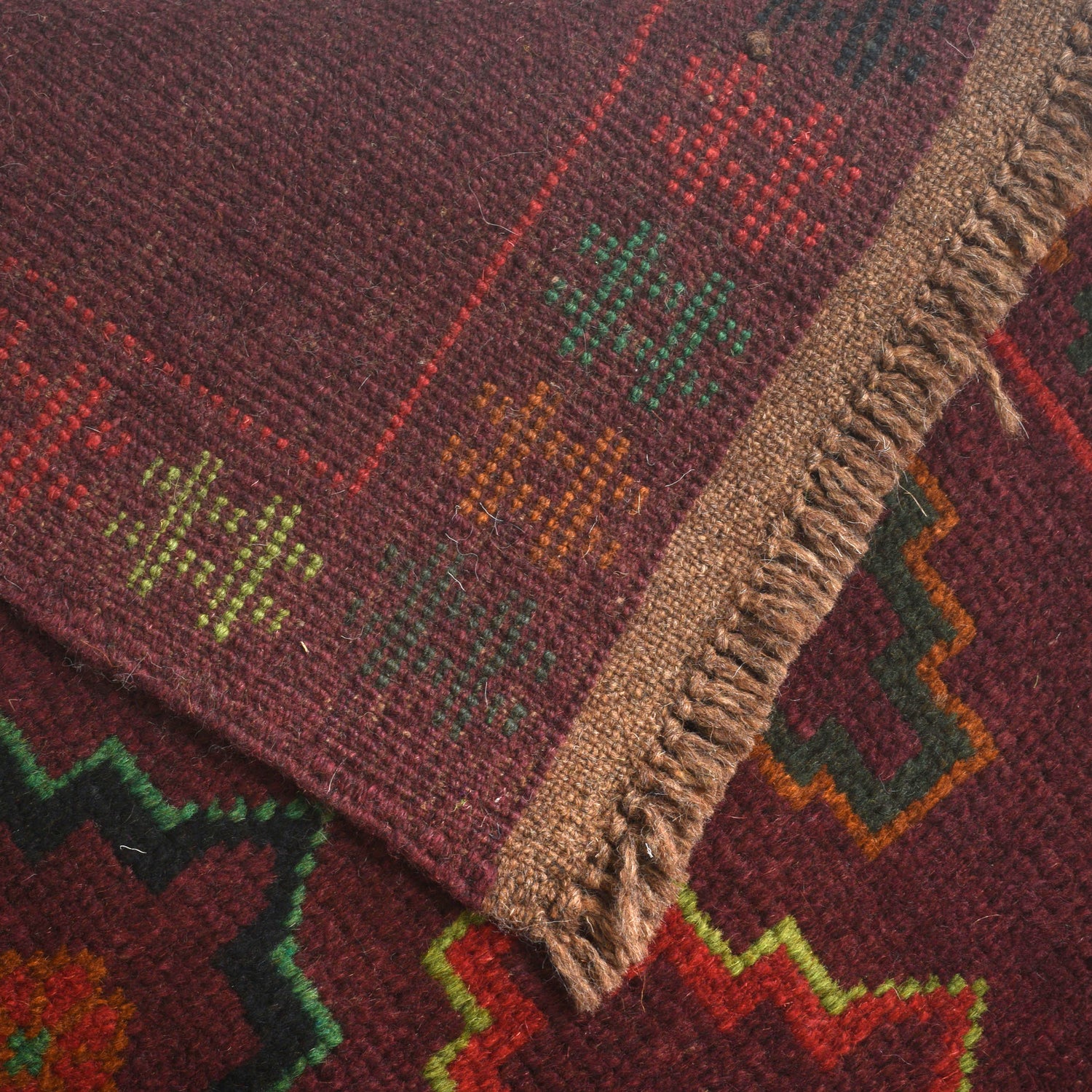 Baluchi Rug Handmade Dark Purple Geometric 4x6 ft
