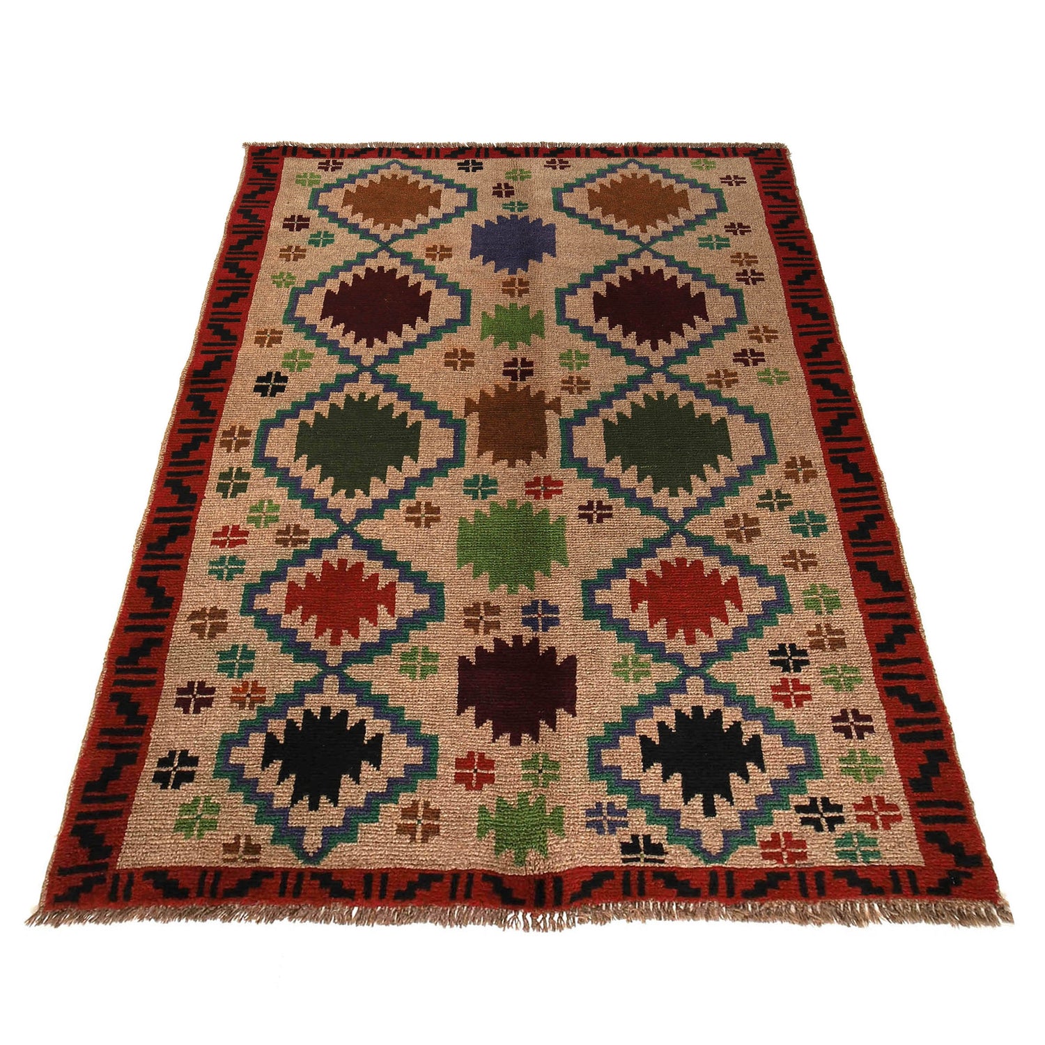 Baluchi Rug Handmade Tan Geometric 4x6 ft