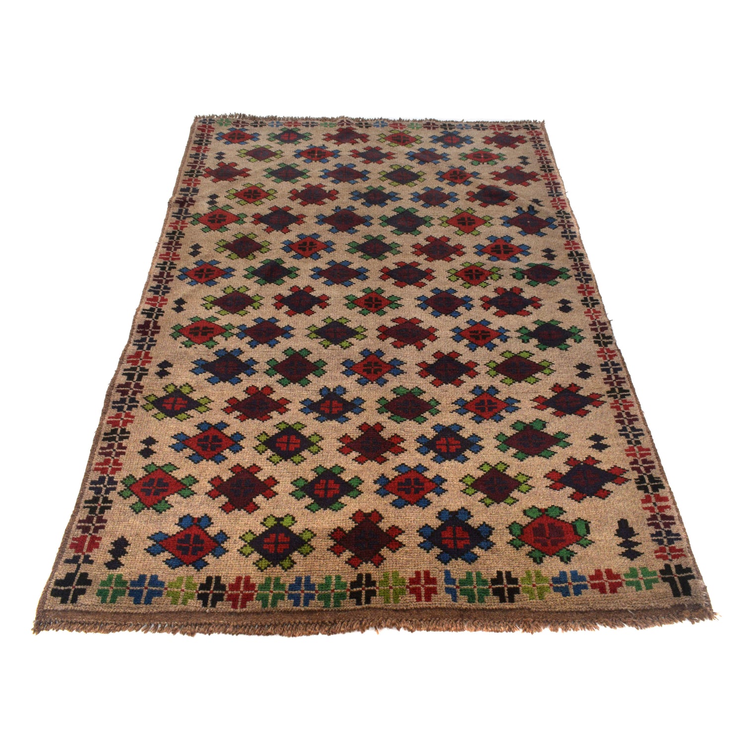 Baluchi Rug Handmade Tan Geometric 4x6 ft