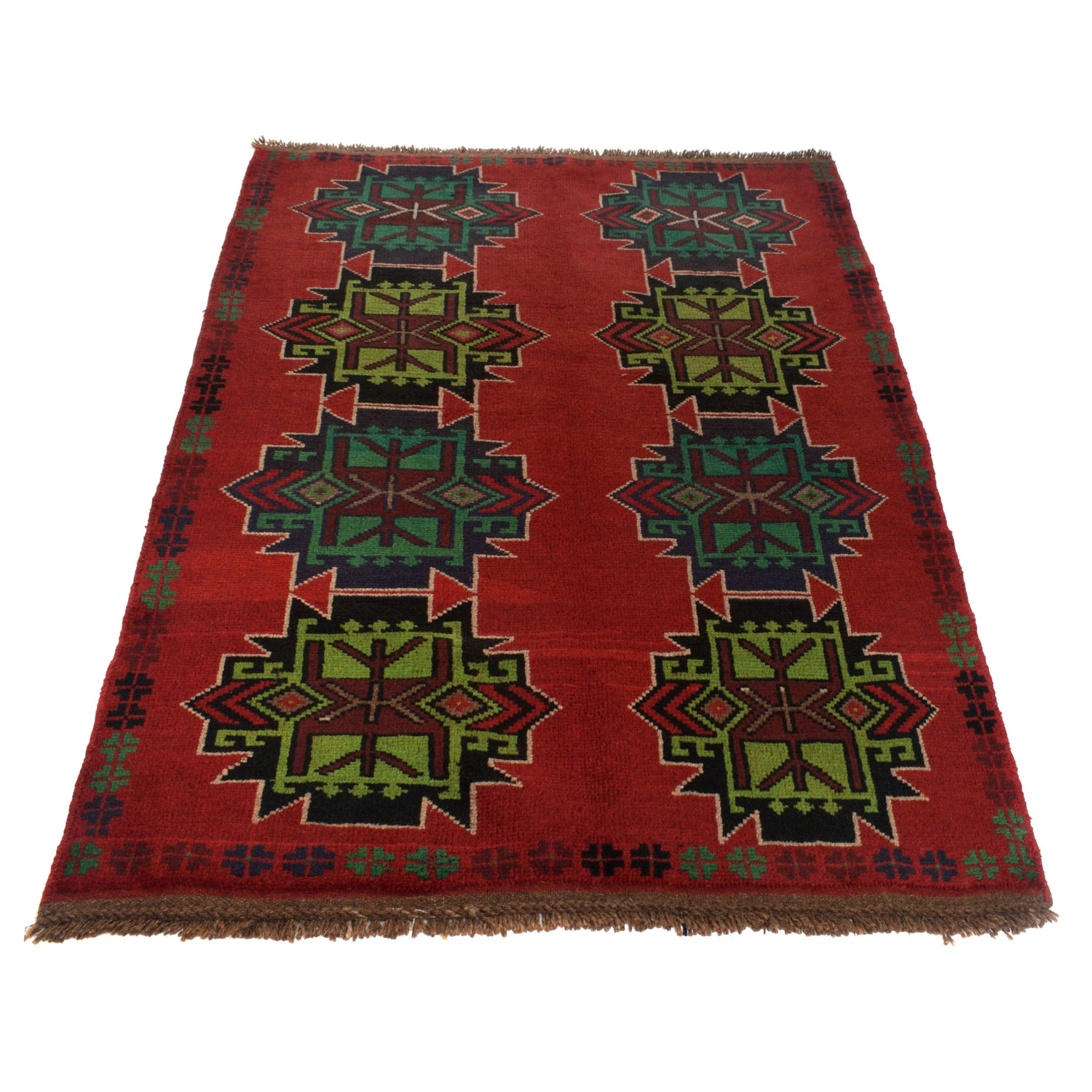 Baluchi Rug Handmade Red Geometric 4x6 ft
