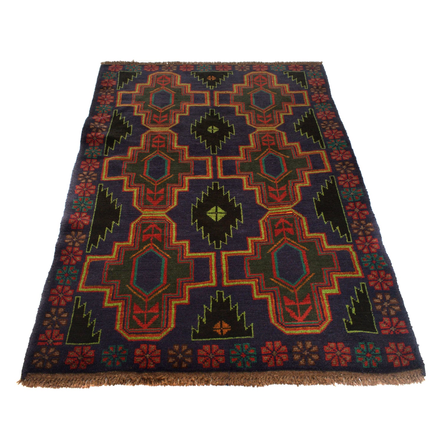 Baluchi Rug Handmade Dark Blue Geometric 4x6 ft