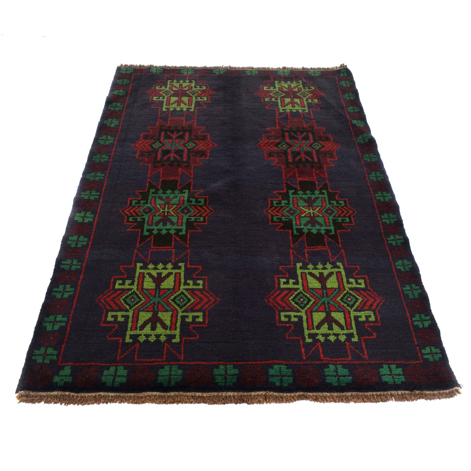 Baluchi Rug Handmade Dark Blue Geometric 4x6 ft