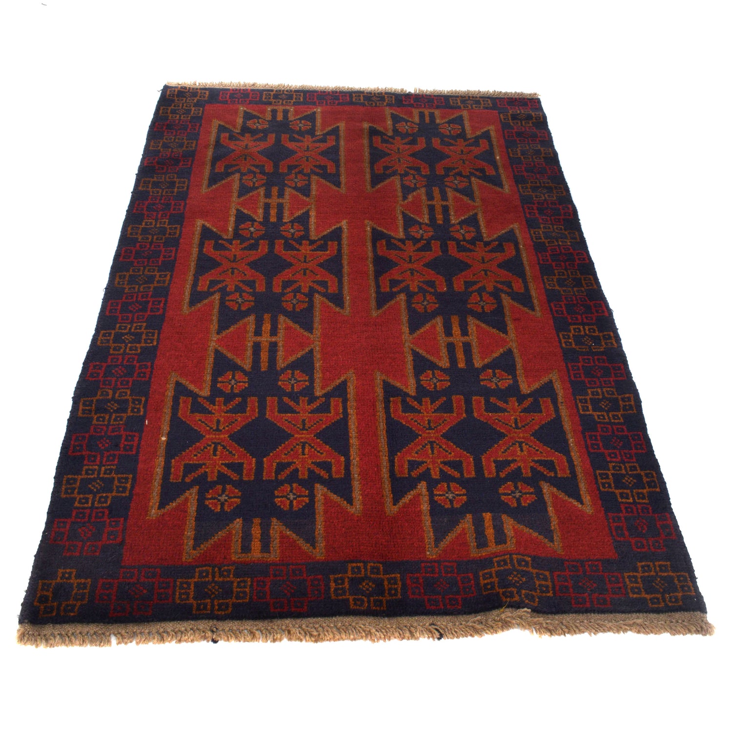 Baluchi Rug Handmade Red Floral 4x6 ft