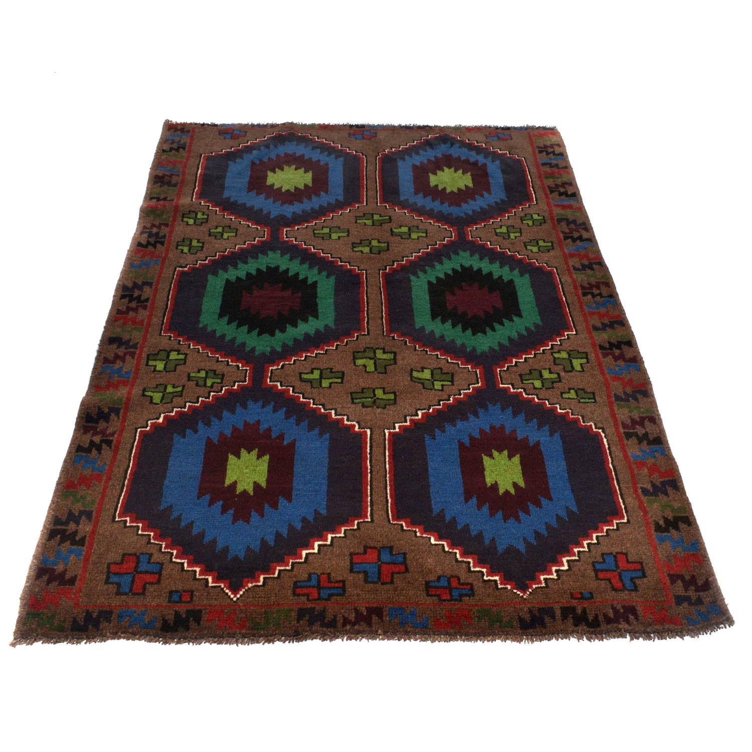Baluchi Rug Handmade Light Brown Geometric 4x6 ft
