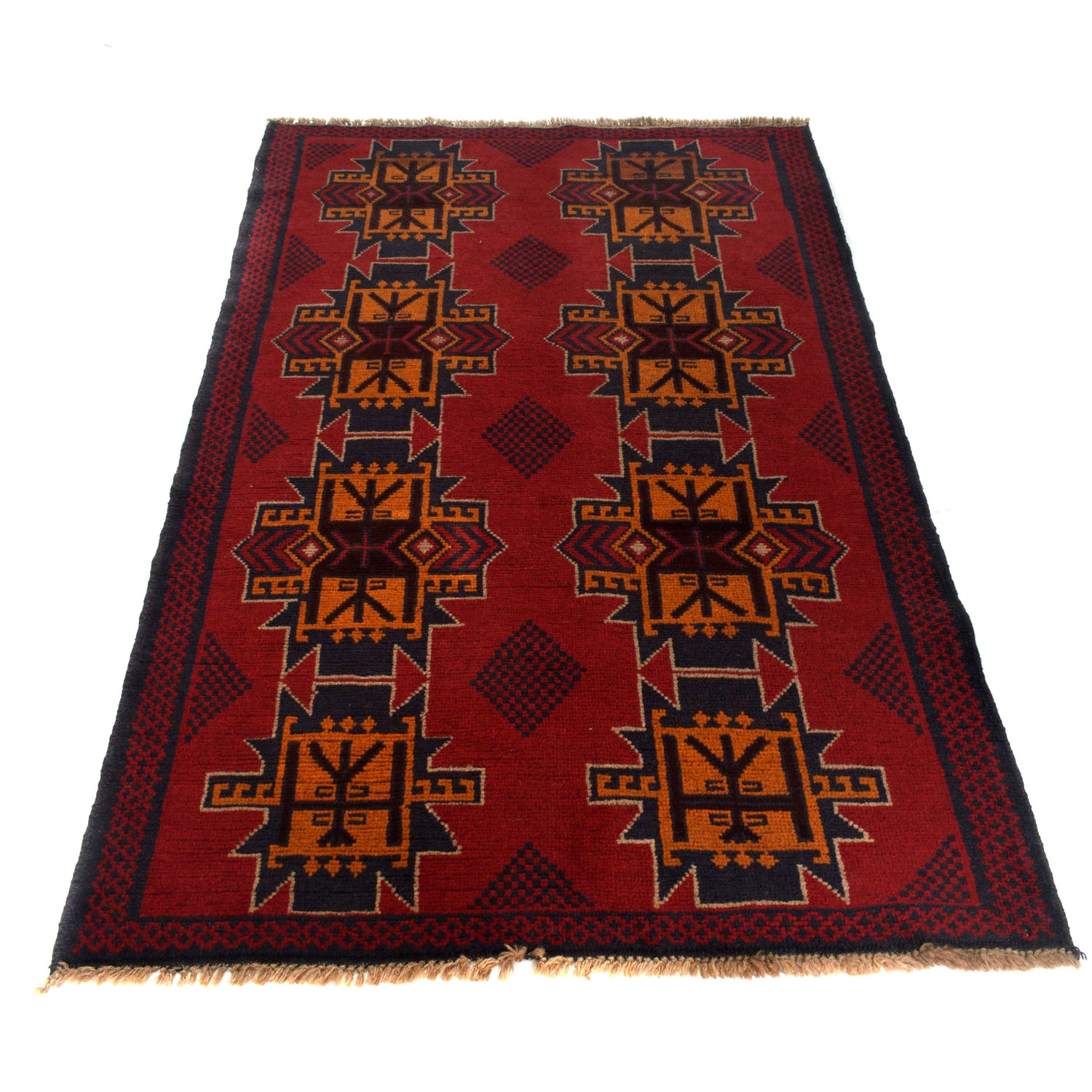 Baluchi Rug Handmade Red Geometric 4x6 ft