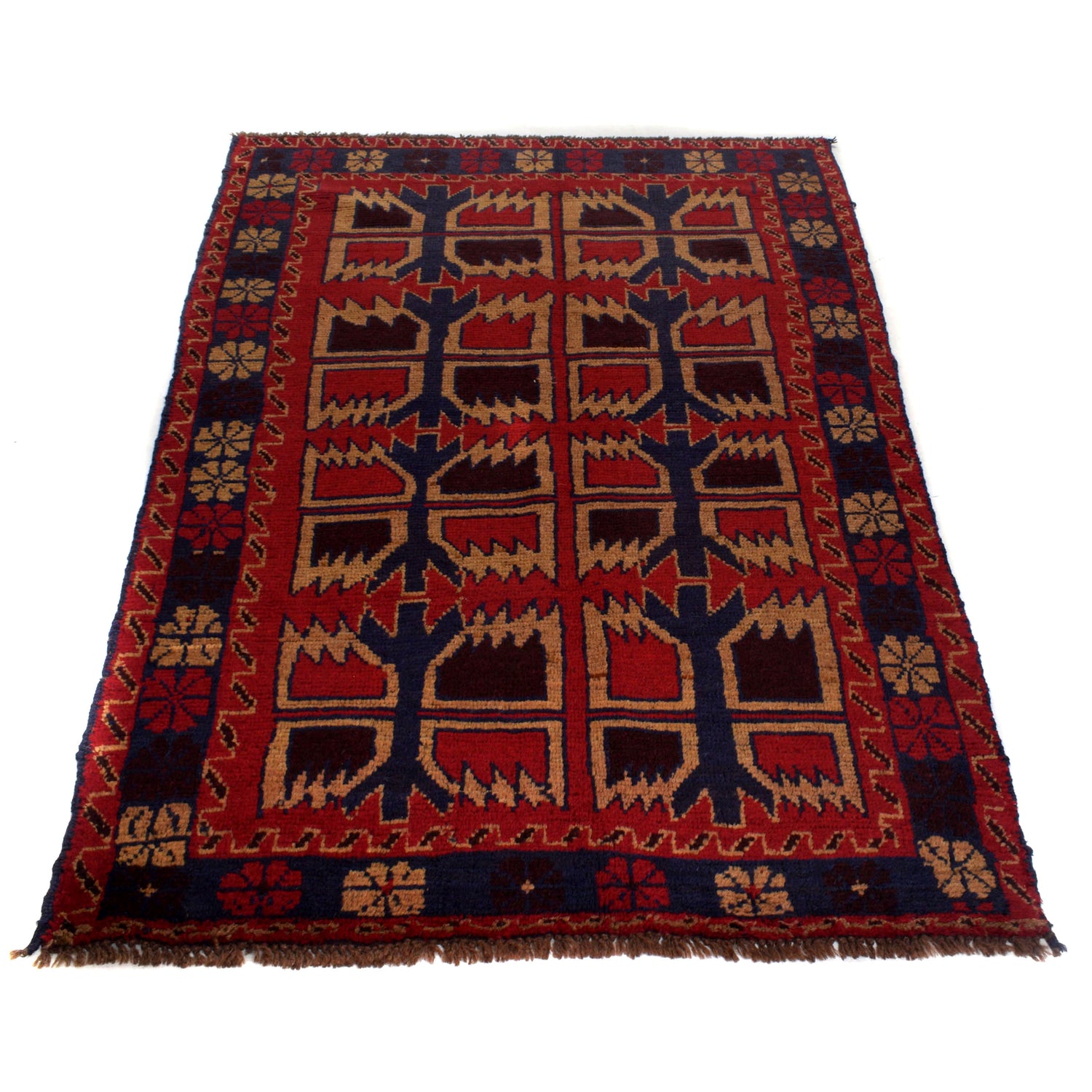 Baluchi Rug Handmade Red Floral 4x6 ft