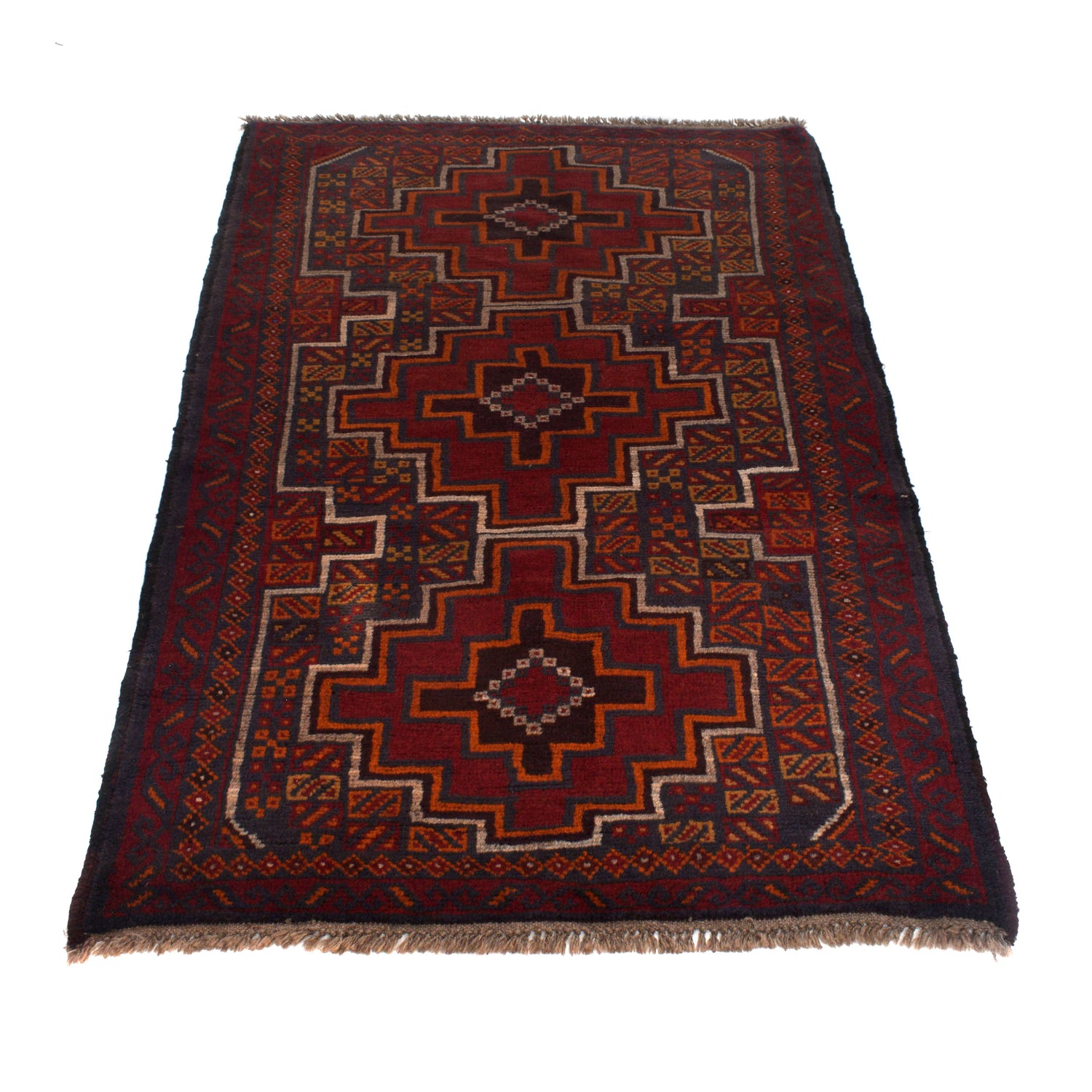 Baluchi Rug Handmade Red Geometric 4x6 ft