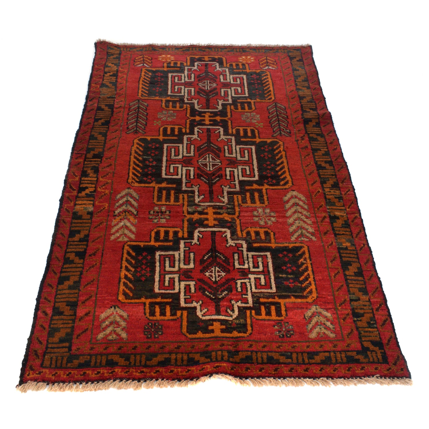 Baluchi Rug Handmade Red Geometric 4x6 ft