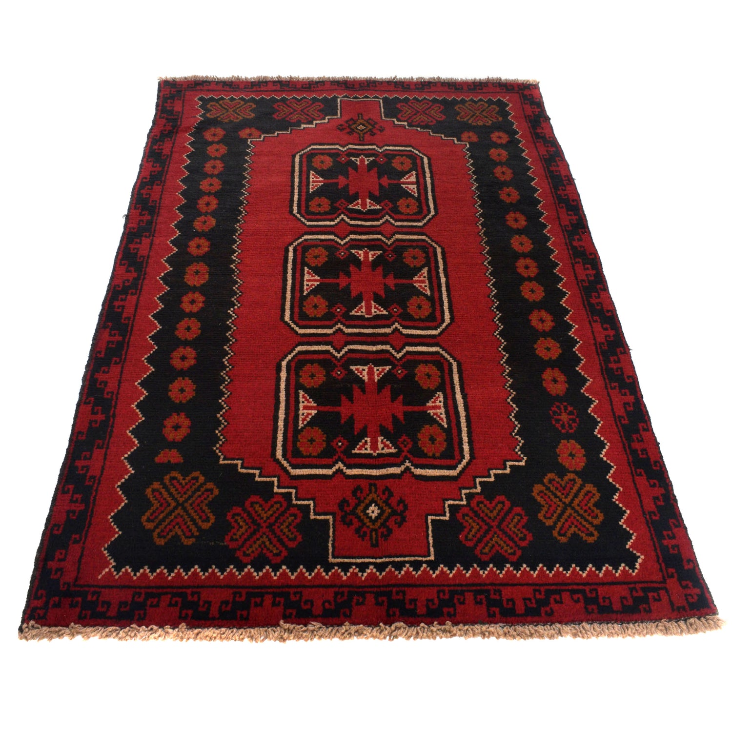Baluchi Rug Handmade Red Geometric 4x6 ft