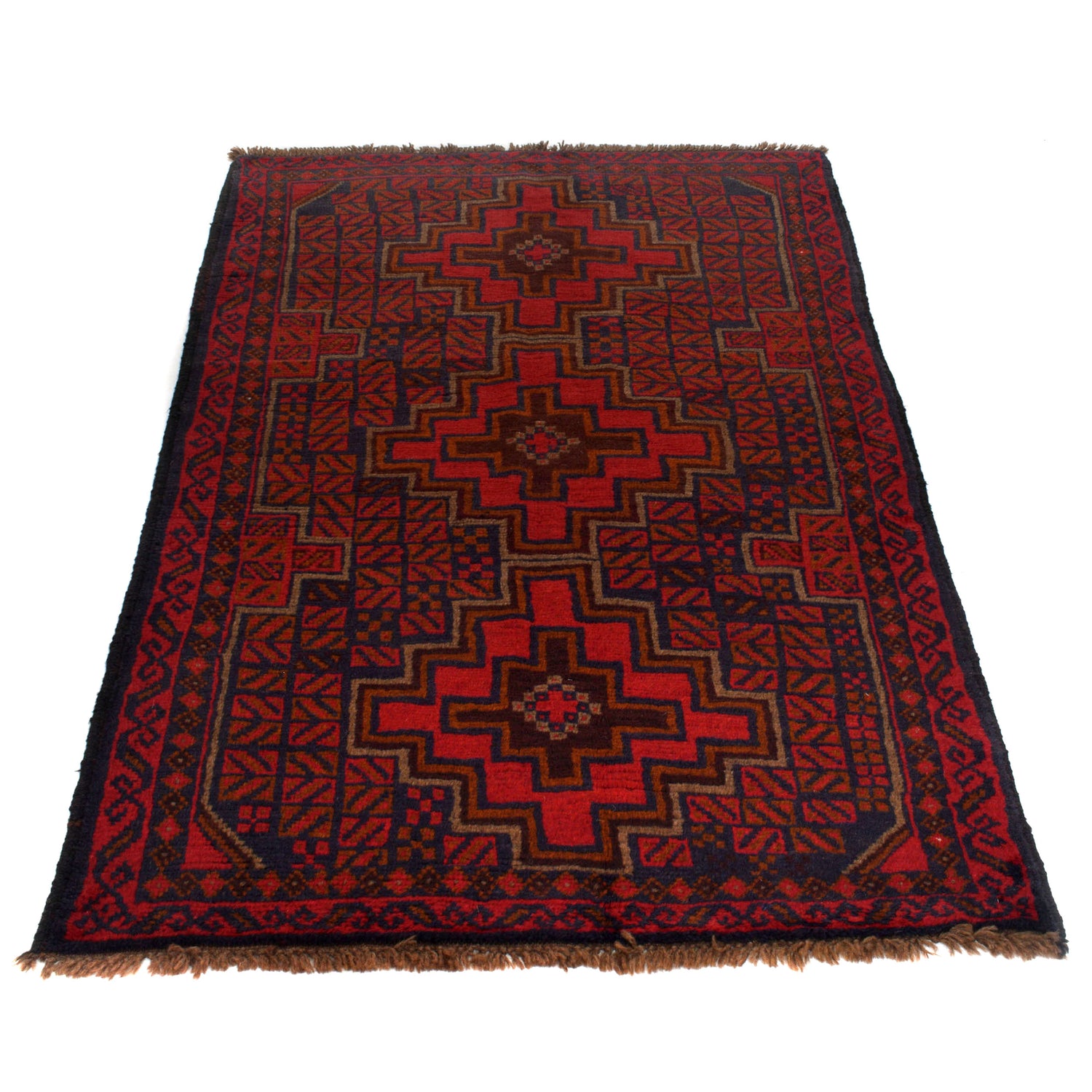 Baluchi Rug Handmade Red Geometric 4x6 ft