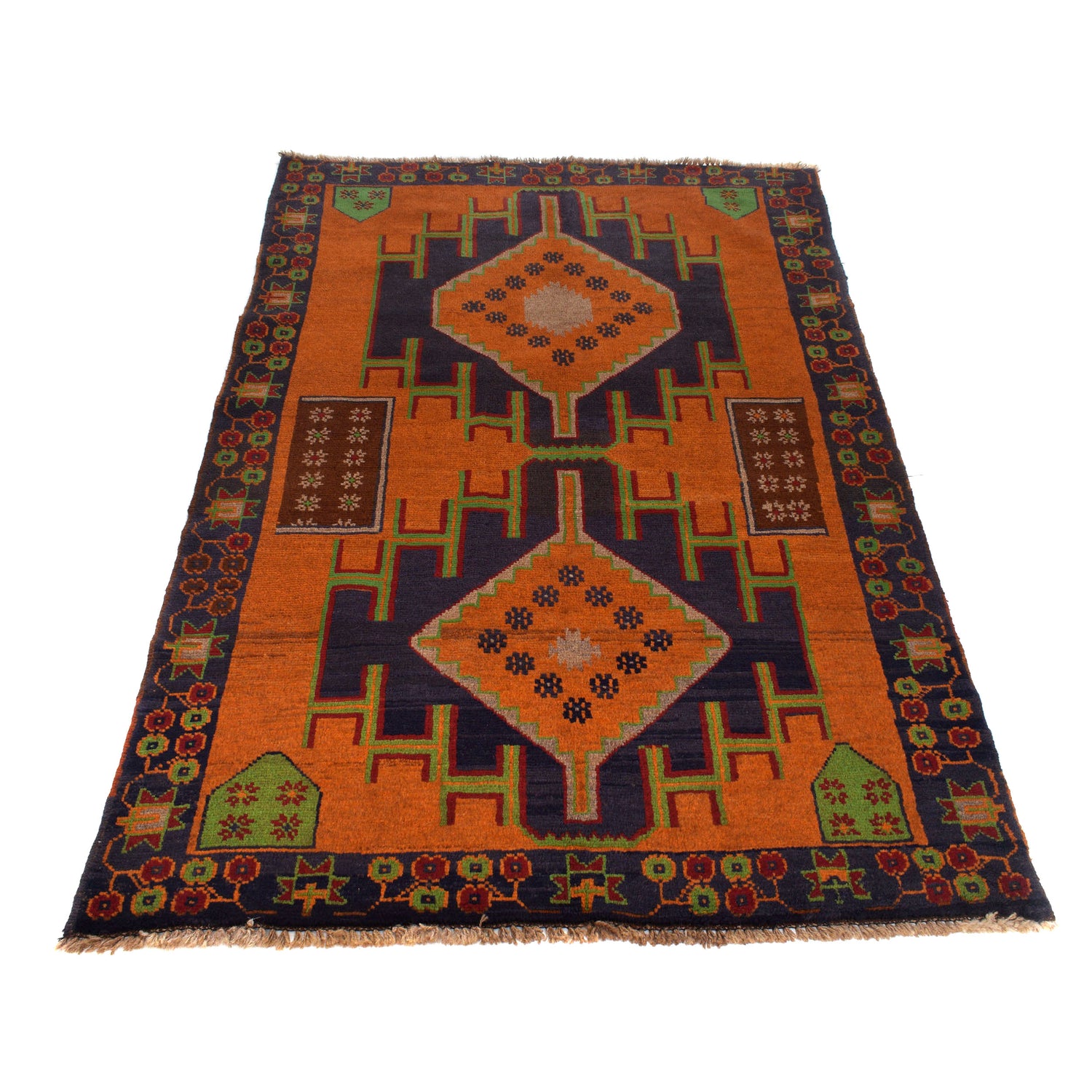 Baluchi Rug Handmade Orange Geometric 4x6 ft