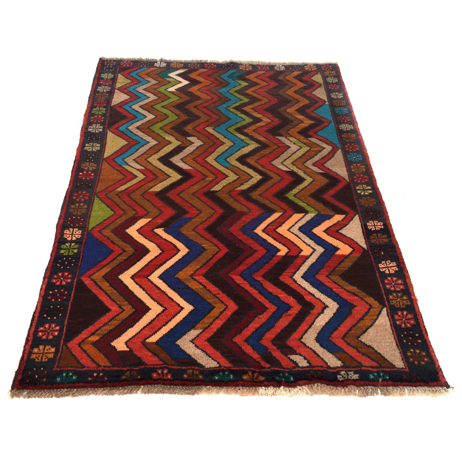 Baluchi Rug Handmade Multi Curvilinear 4x6 ft
