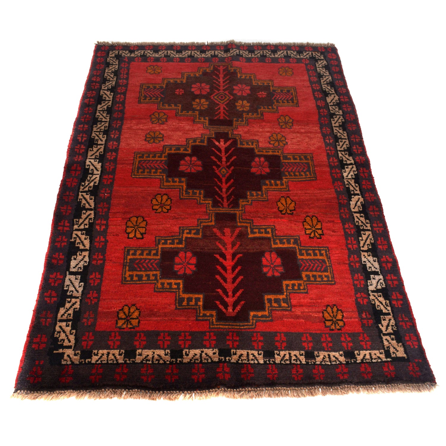 Baluchi Rug Handmade Red Geometric 4x6 ft