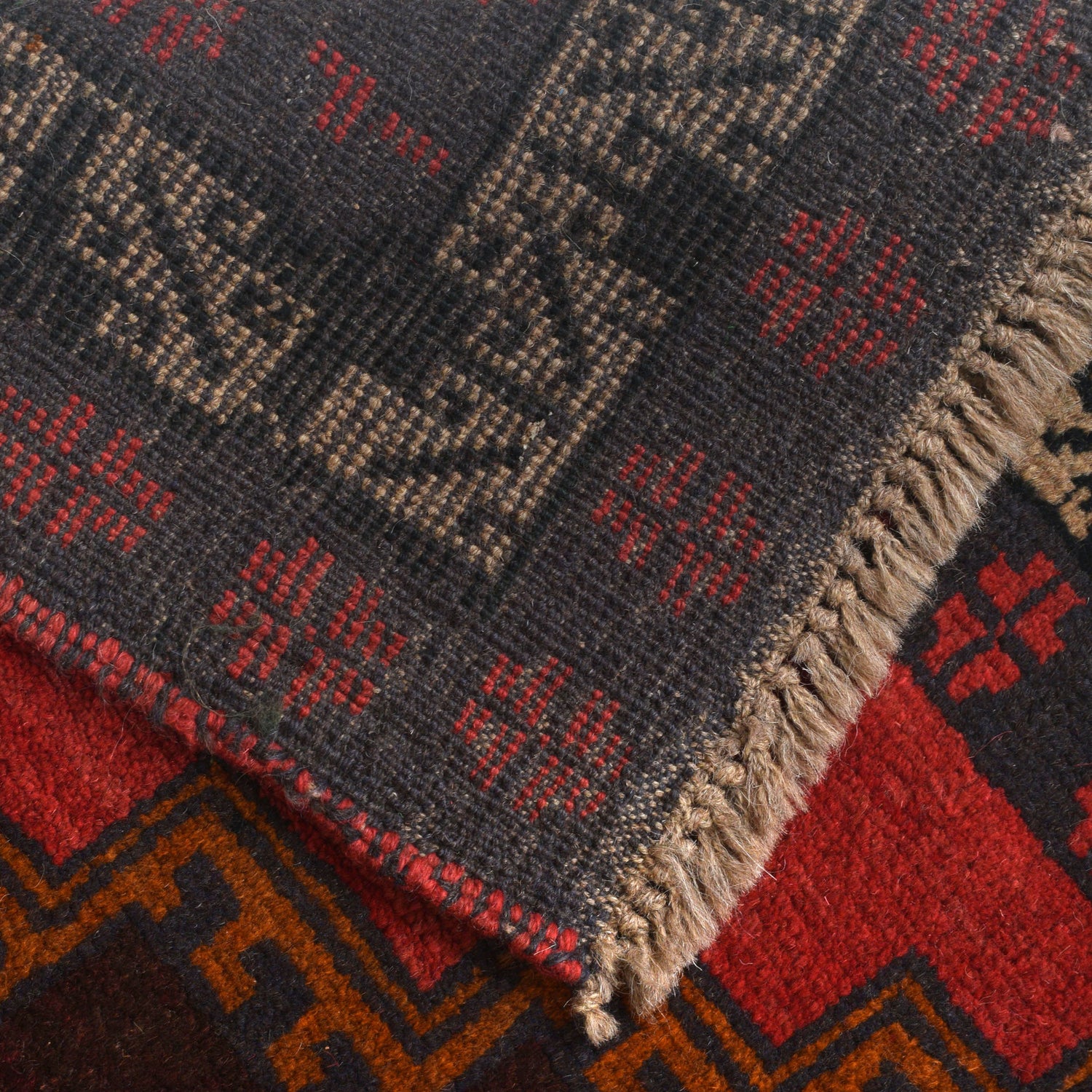 Baluchi Rug Handmade Red Geometric 4x6 ft