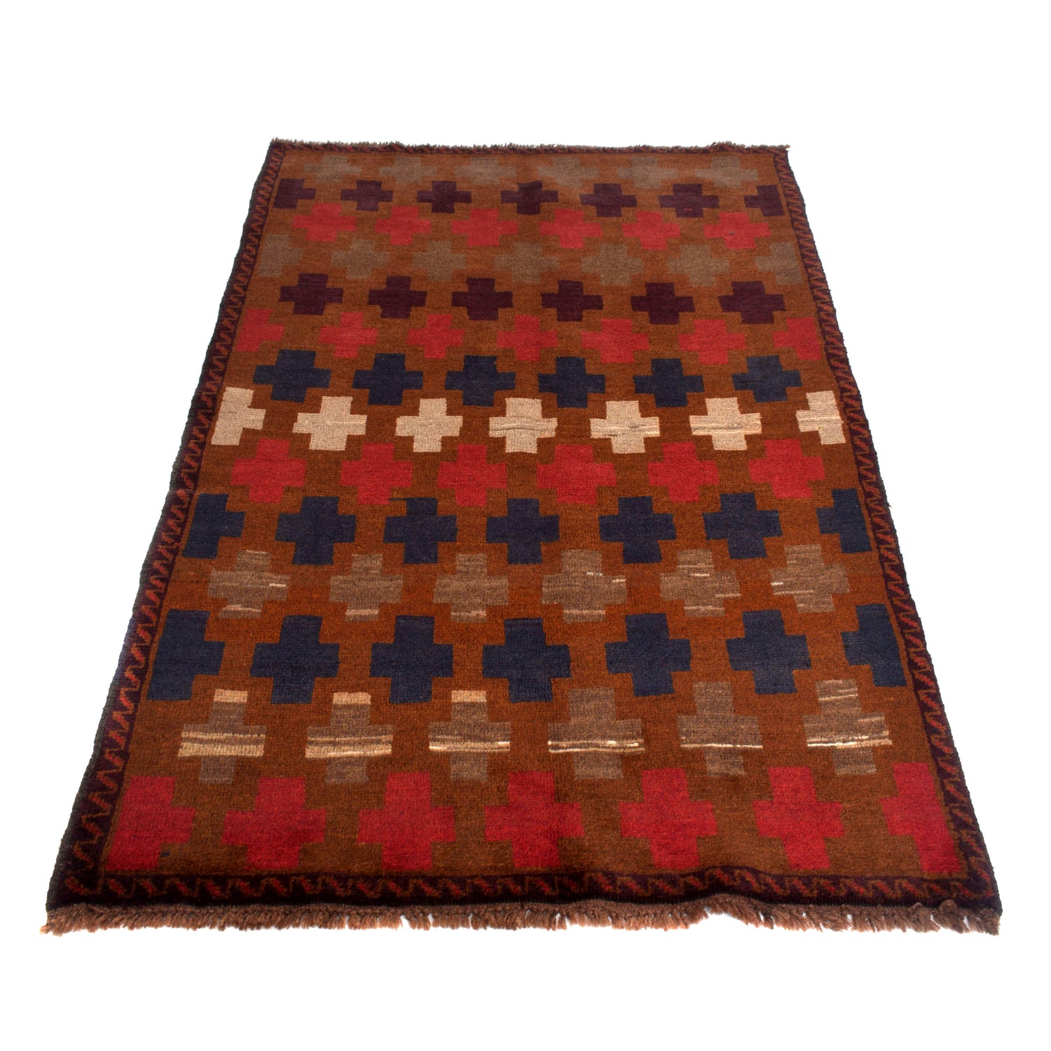 Baluchi Rug Handmade Brown Geometric 4x6 ft