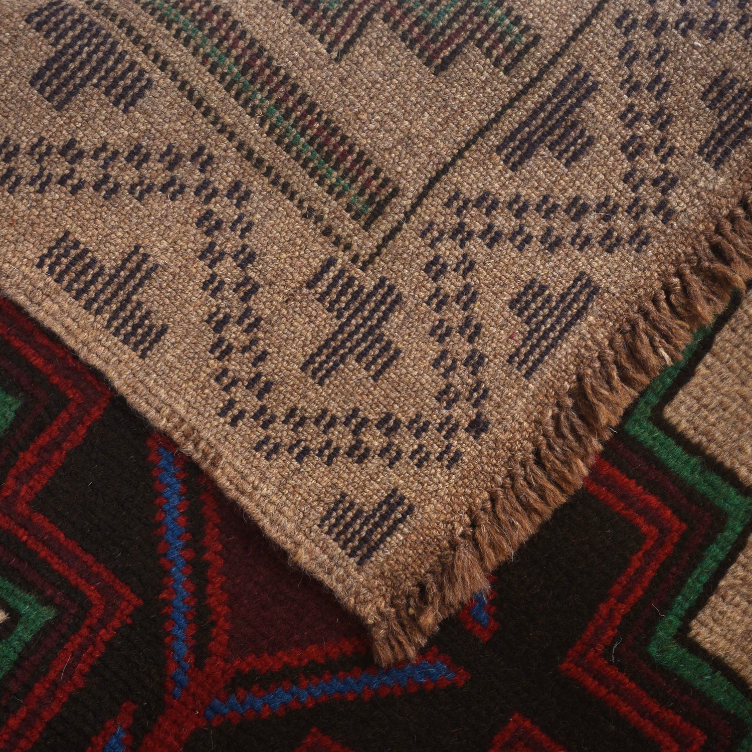 Baluchi Rug Handmade Tan Geometric 4x6 ft