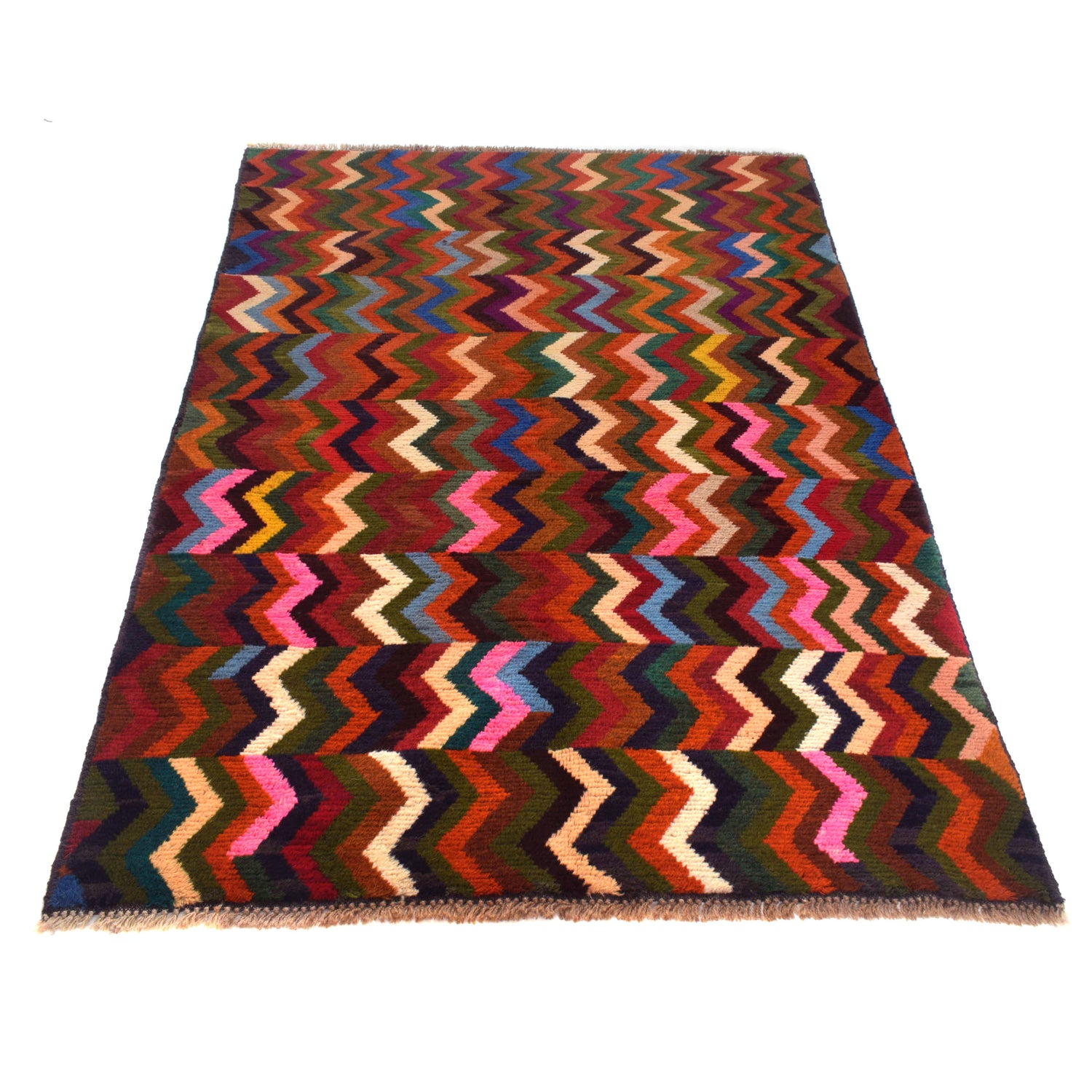 Baluchi Rug Handmade Multi Curvilinear 4x6 ft