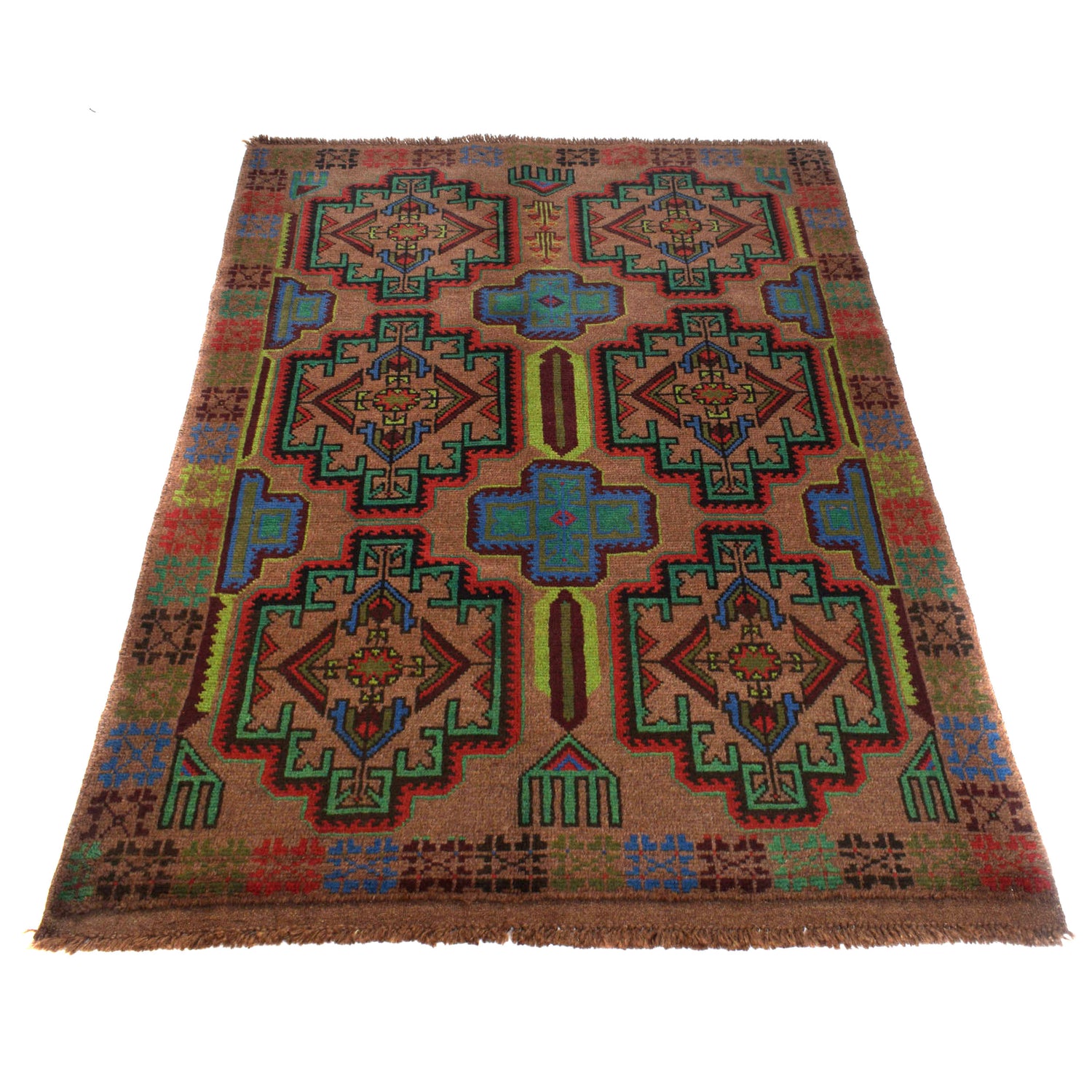 Baluchi Rug Handmade Light Brown Geometric 4x6 ft