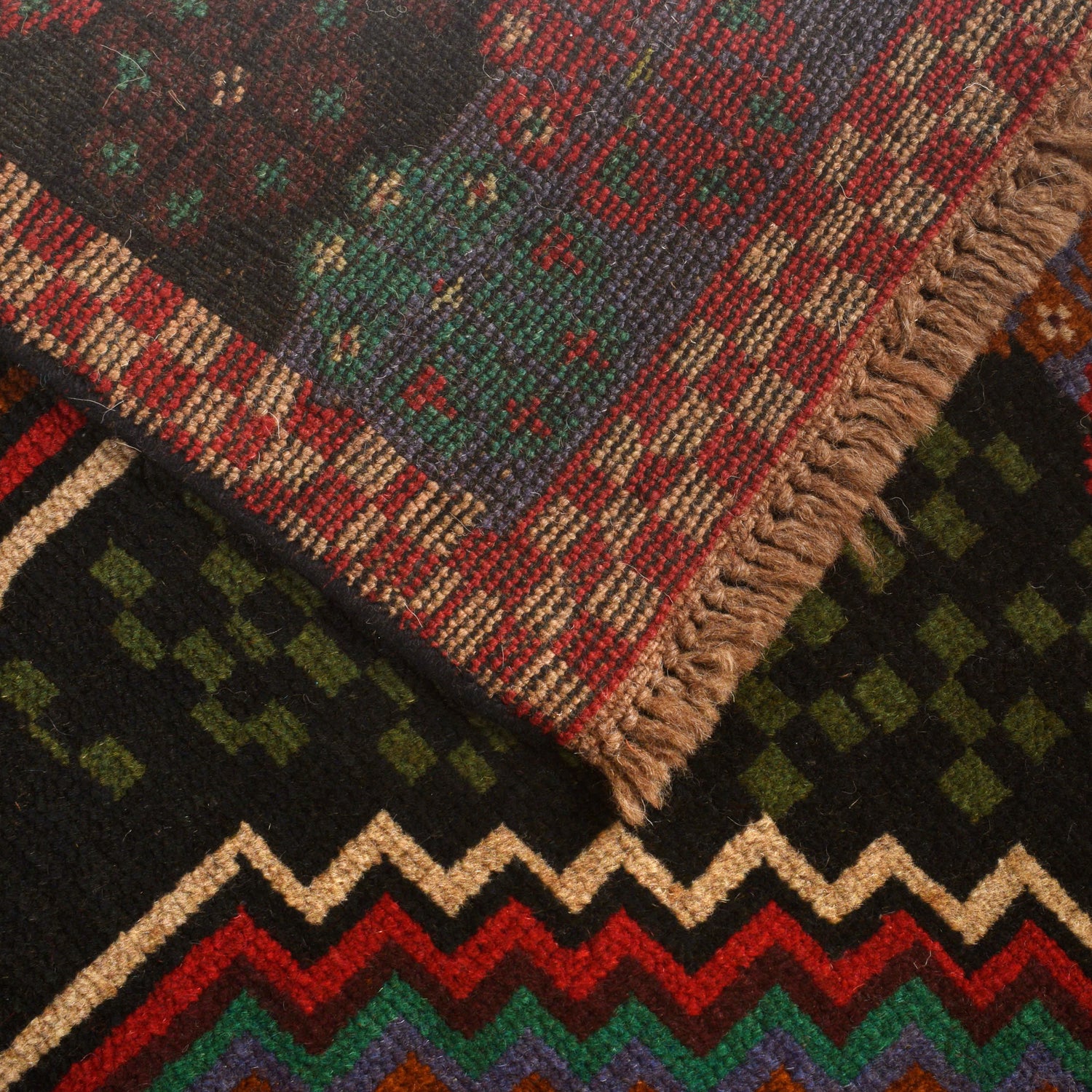 Baluchi Rug Handmade Black Geometric 4x6 ft