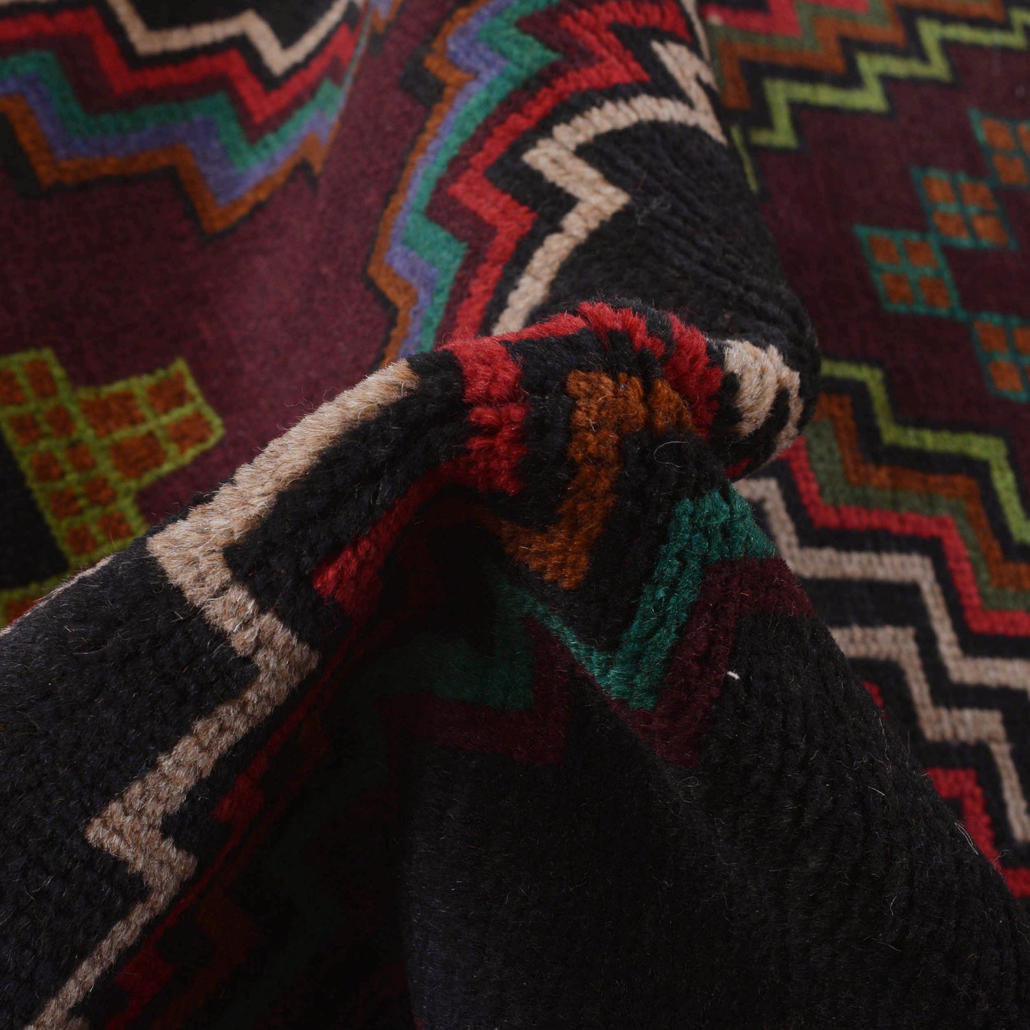 Baluchi Rug Handmade Black Geometric 4x6 ft