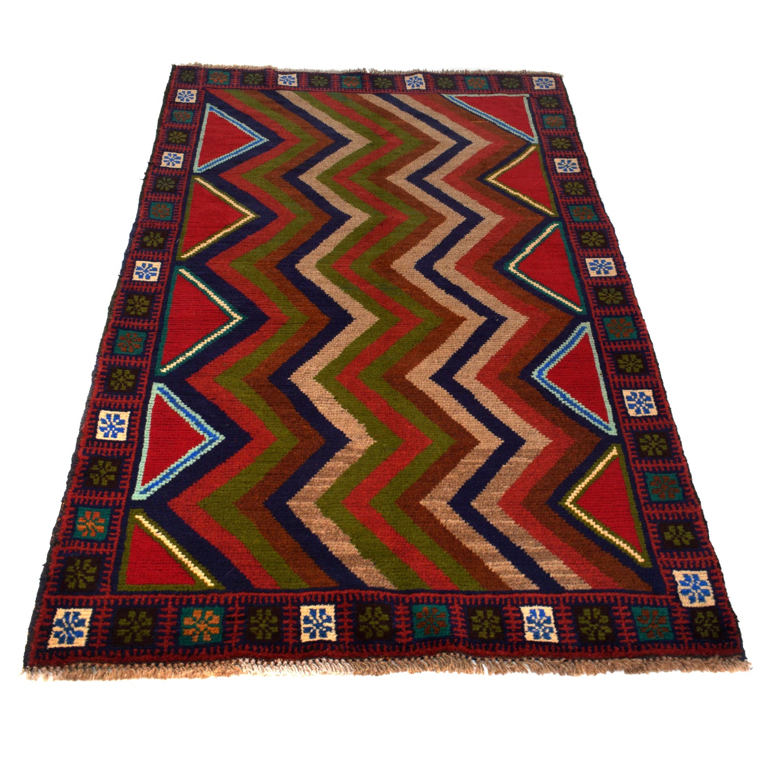 Baluchi Rug Handmade Multi Curvilinear 4x6 ft