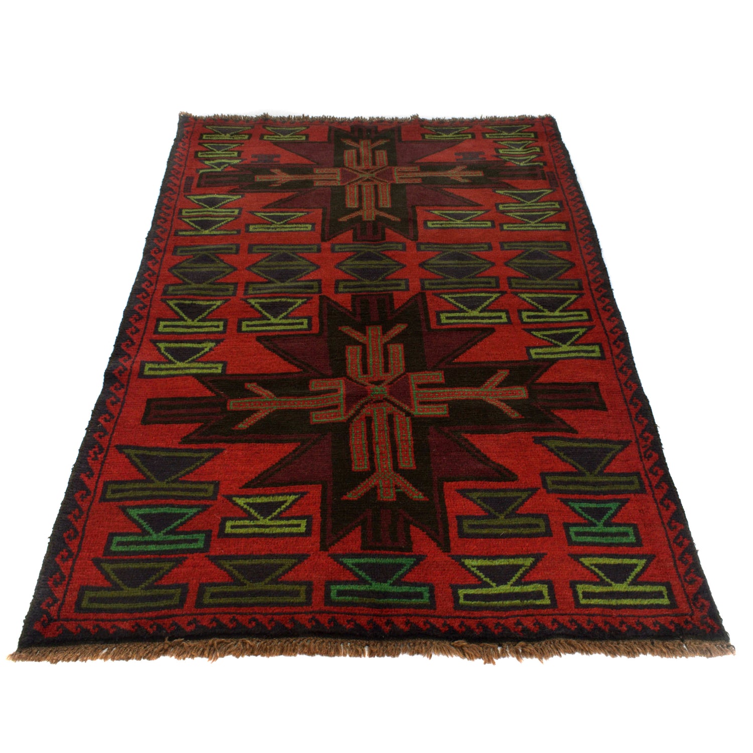 Baluchi Rug Handmade Red Floral 4x6 ft