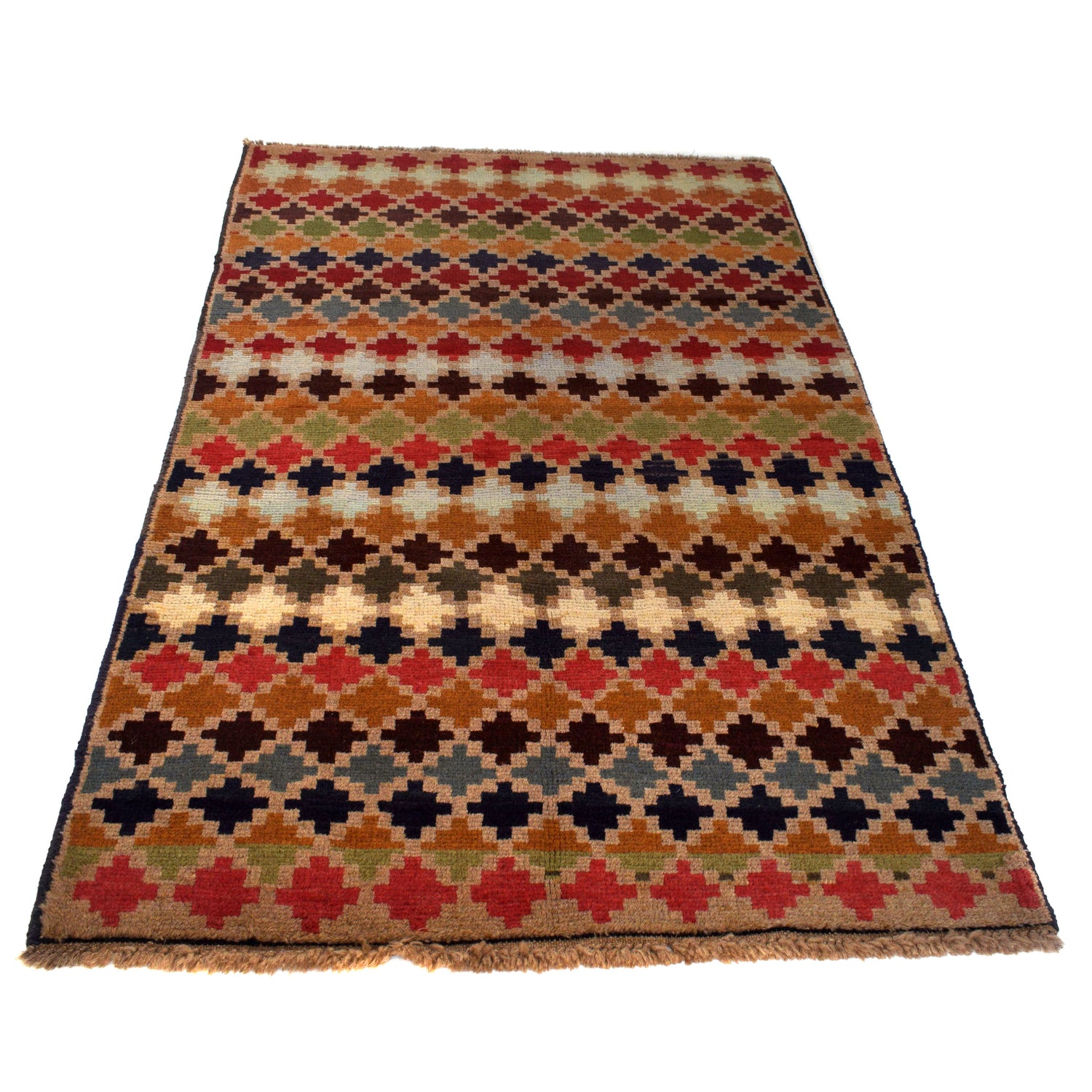 Baluchi Rug Handmade Tan Geometric 4x6 ft